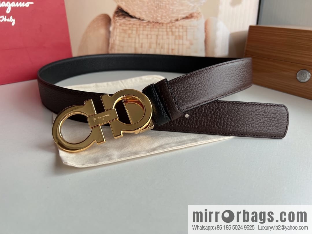 Ferragamo, Exquisite 8-Figure Metal Glossy Clip Buckle Men's 3.5cm Belt