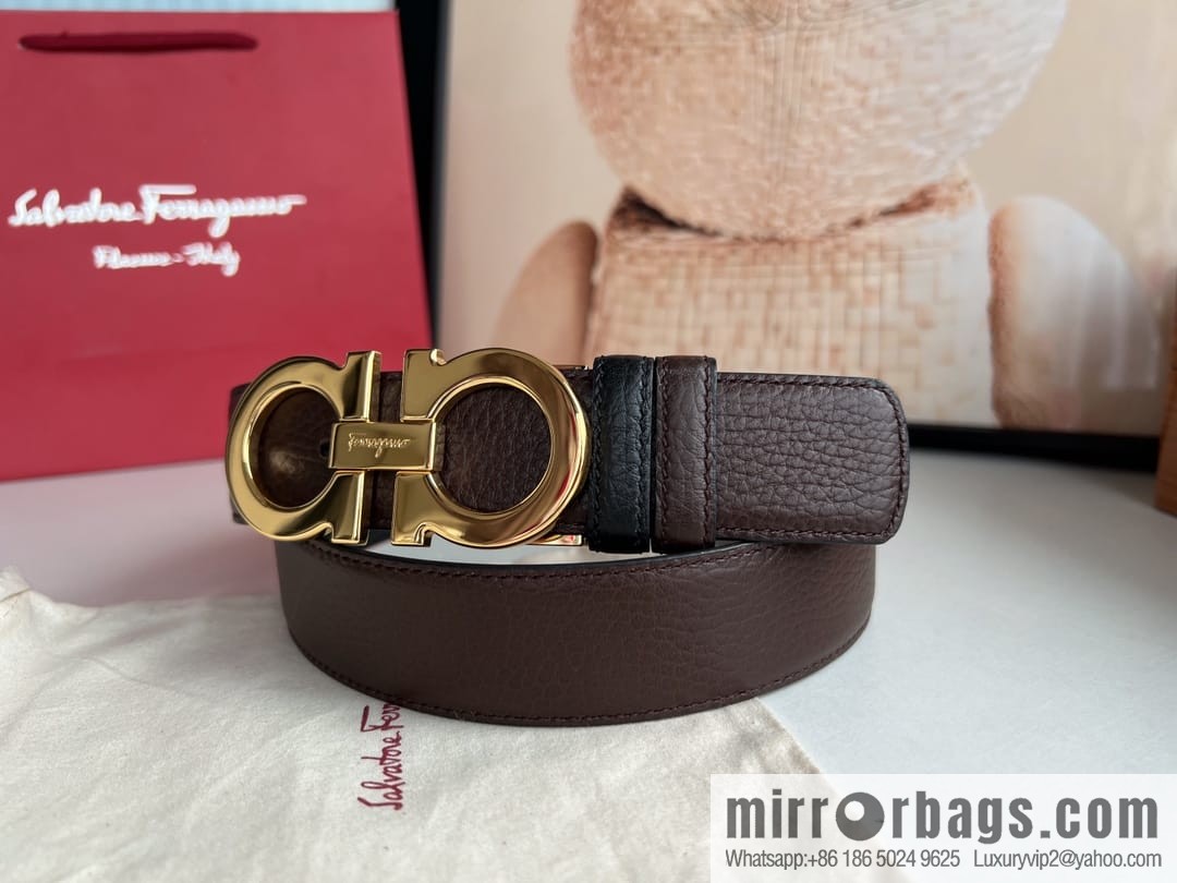 Ferragamo, Exquisite 8-Figure Metal Glossy Clip Buckle Men's 3.5cm Belt