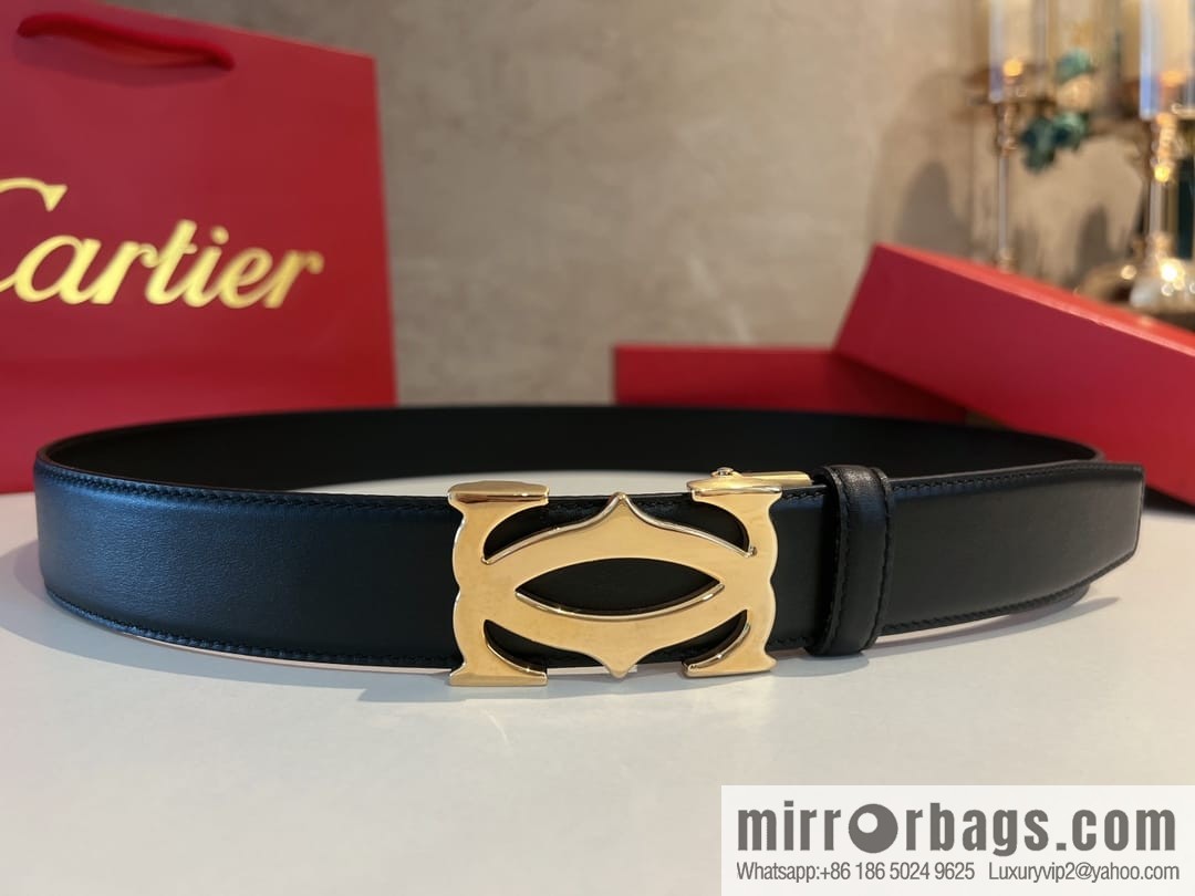 Cartier Men's 3.5cm Classic Stainless Steel Double C Automatic Buckle Double Sided First Layer Cowhide Belt Alveolar Belt