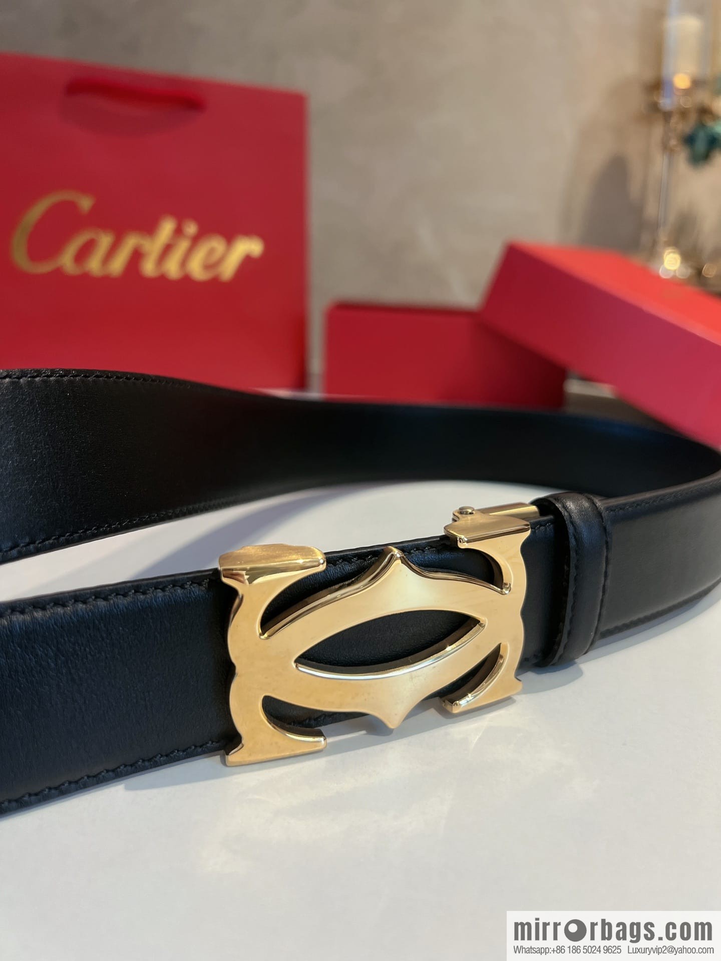Cartier Men's 3.5cm Classic Stainless Steel Double C Automatic Buckle Double Sided First Layer Cowhide Belt Alveolar Belt