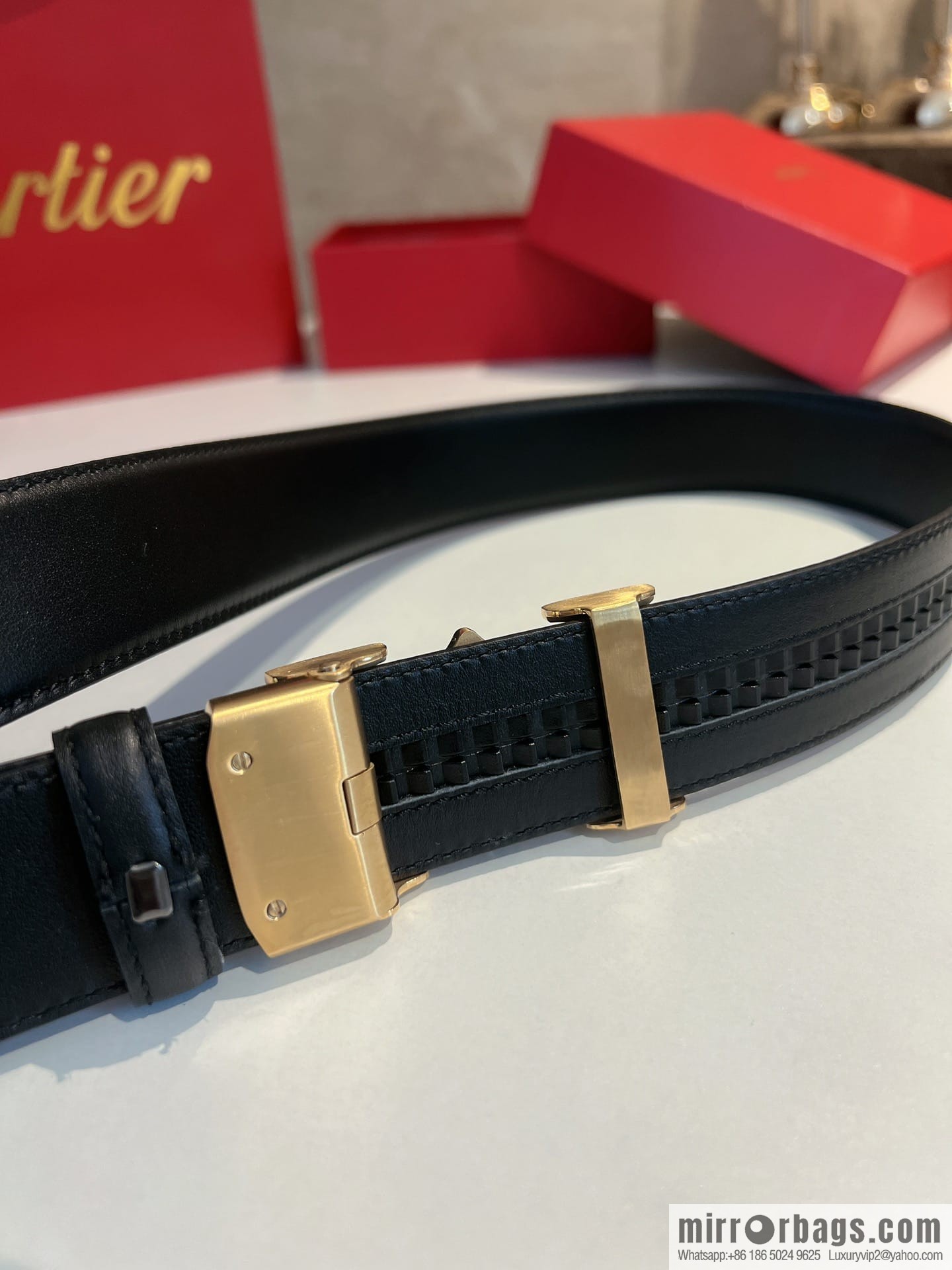 Cartier Men's 3.5cm Classic Stainless Steel Double C Automatic Buckle Double Sided First Layer Cowhide Belt Alveolar Belt