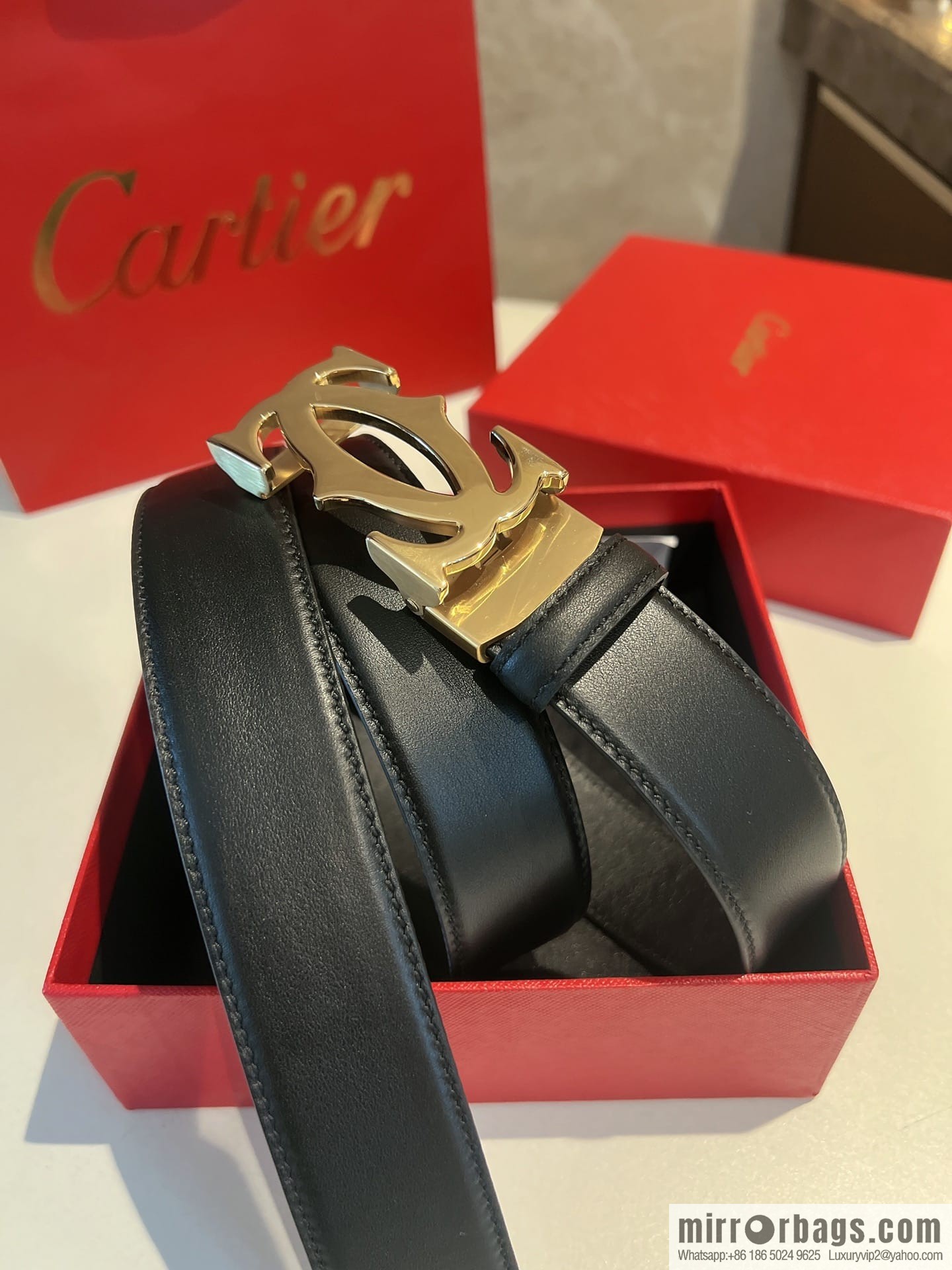 Cartier Men's 3.5cm Classic Stainless Steel Double C Automatic Buckle Double Sided First Layer Cowhide Belt Alveolar Belt