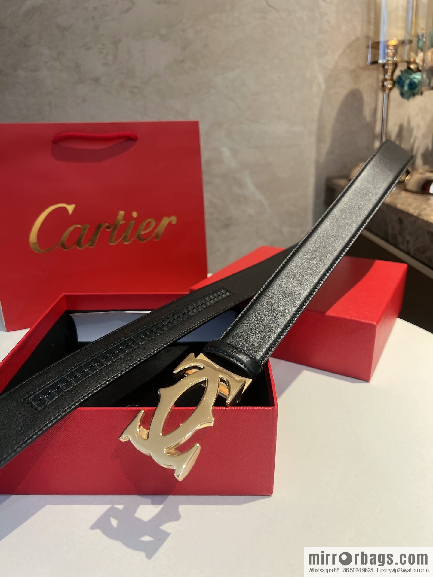 Cartier Men's 3.5cm Classic Stainless Steel Double C Automatic Buckle Double Sided First Layer Cowhide Belt Alveolar Belt