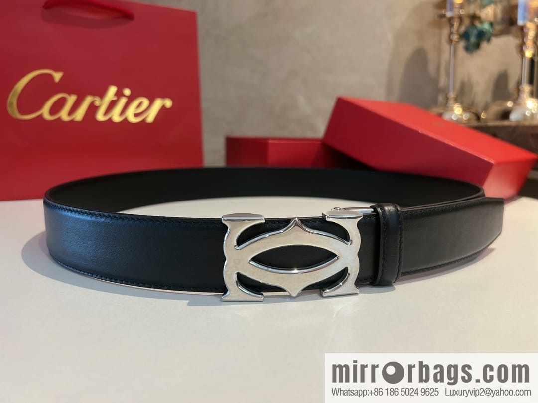 Cartier Men's 3.5cm Classic Stainless Steel Double C Automatic Buckle Double Sided First Layer Cowhide Belt Alveolar Belt