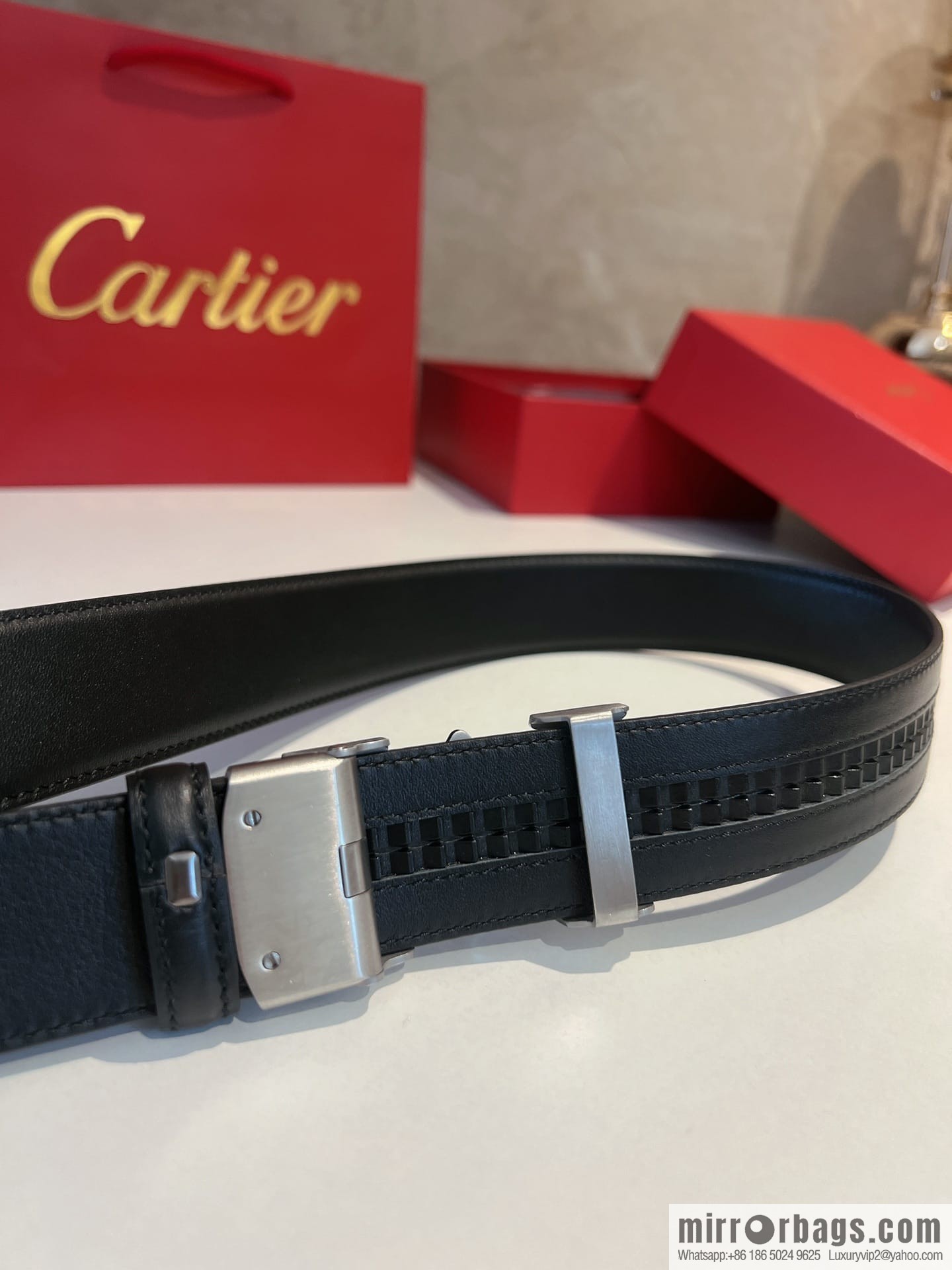 Cartier Men's 3.5cm Classic Stainless Steel Double C Automatic Buckle Double Sided First Layer Cowhide Belt Alveolar Belt