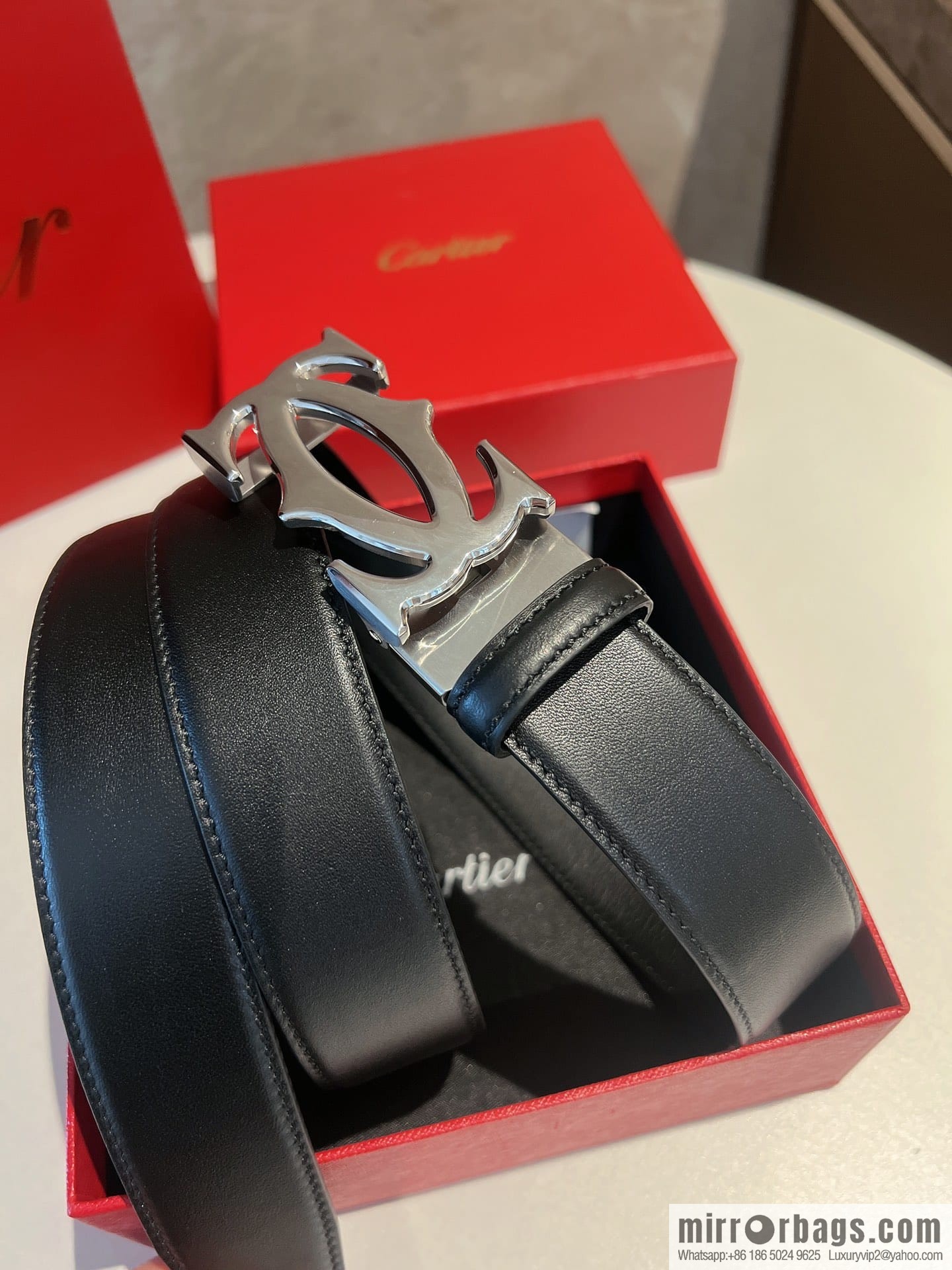 Cartier Men's 3.5cm Classic Stainless Steel Double C Automatic Buckle Double Sided First Layer Cowhide Belt Alveolar Belt