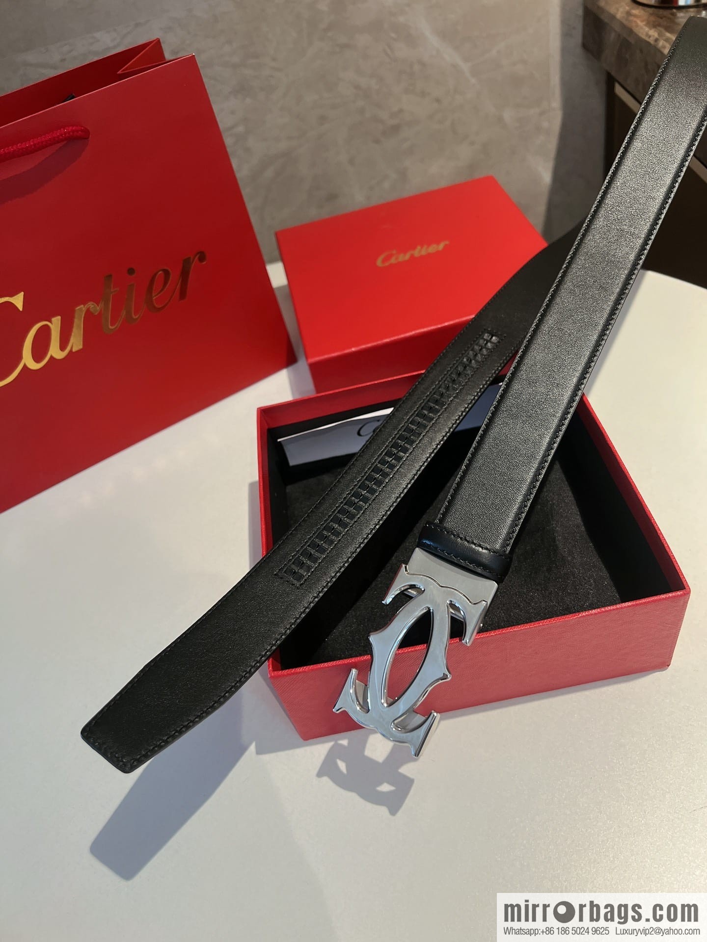 Cartier Men's 3.5cm Classic Stainless Steel Double C Automatic Buckle Double Sided First Layer Cowhide Belt Alveolar Belt