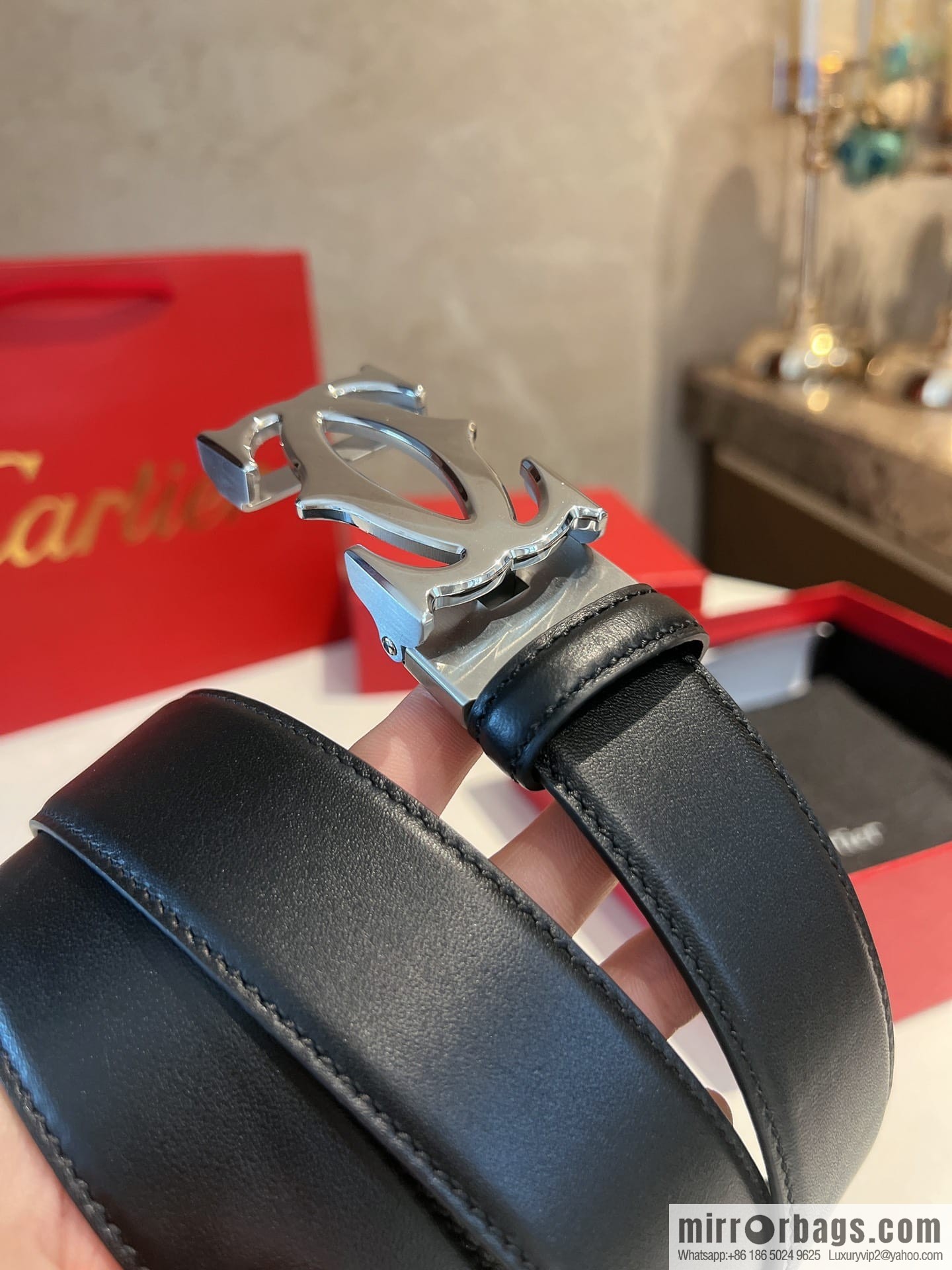 Cartier Men's 3.5cm Classic Stainless Steel Double C Automatic Buckle Double Sided First Layer Cowhide Belt Alveolar Belt