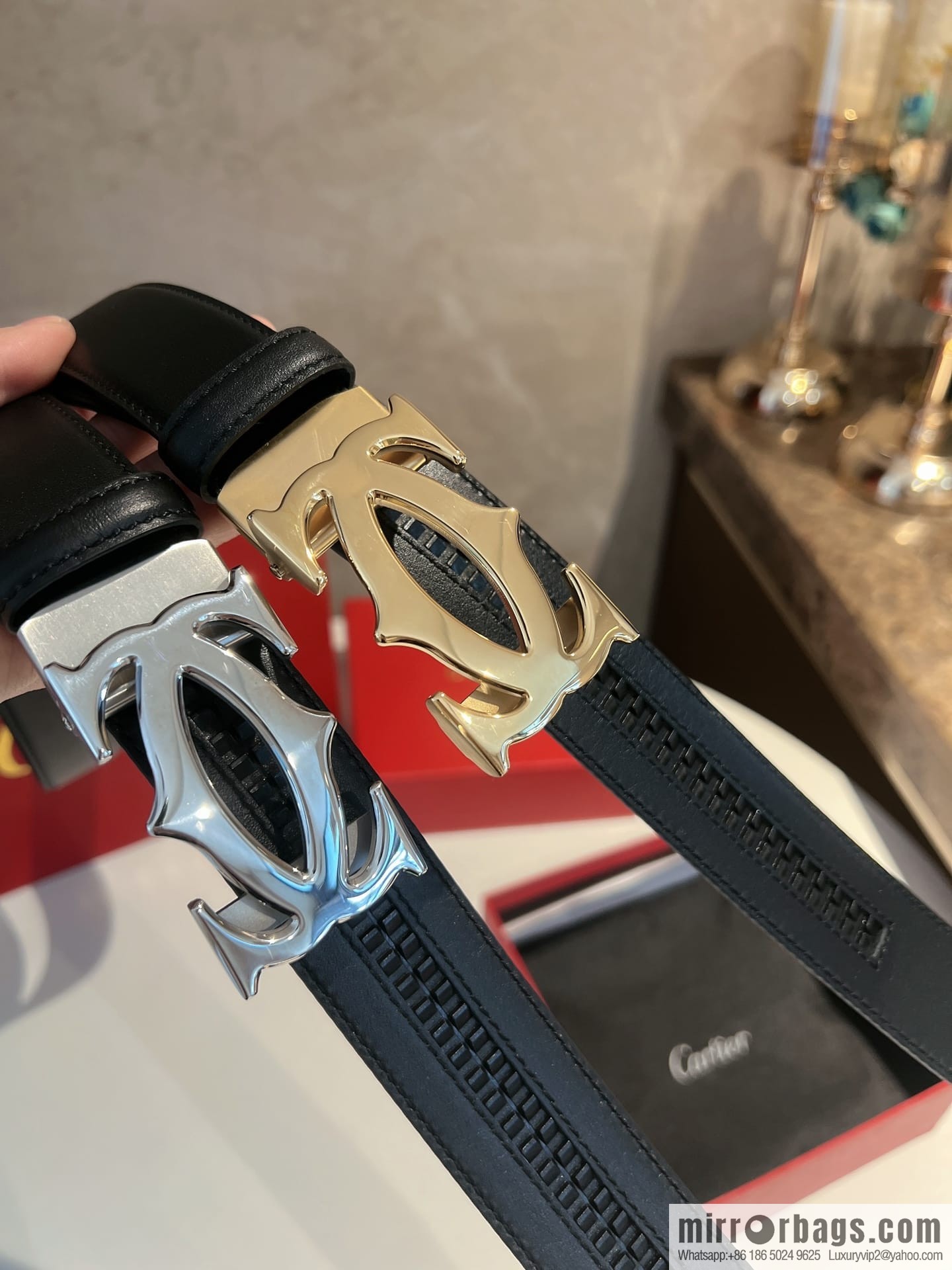 Cartier Men's 3.5cm Classic Stainless Steel Double C Automatic Buckle Double Sided First Layer Cowhide Belt Alveolar Belt