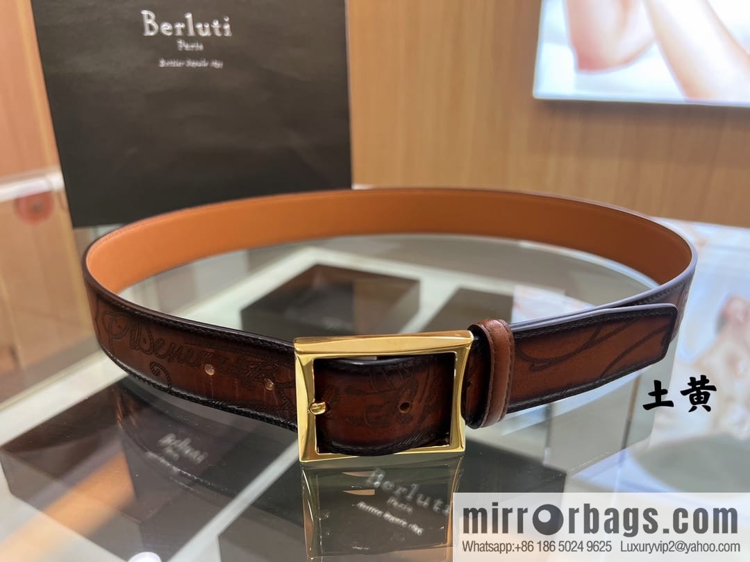 Berluti Stainless Steel Needle Metal Buckle Men's 3.5cm Belt