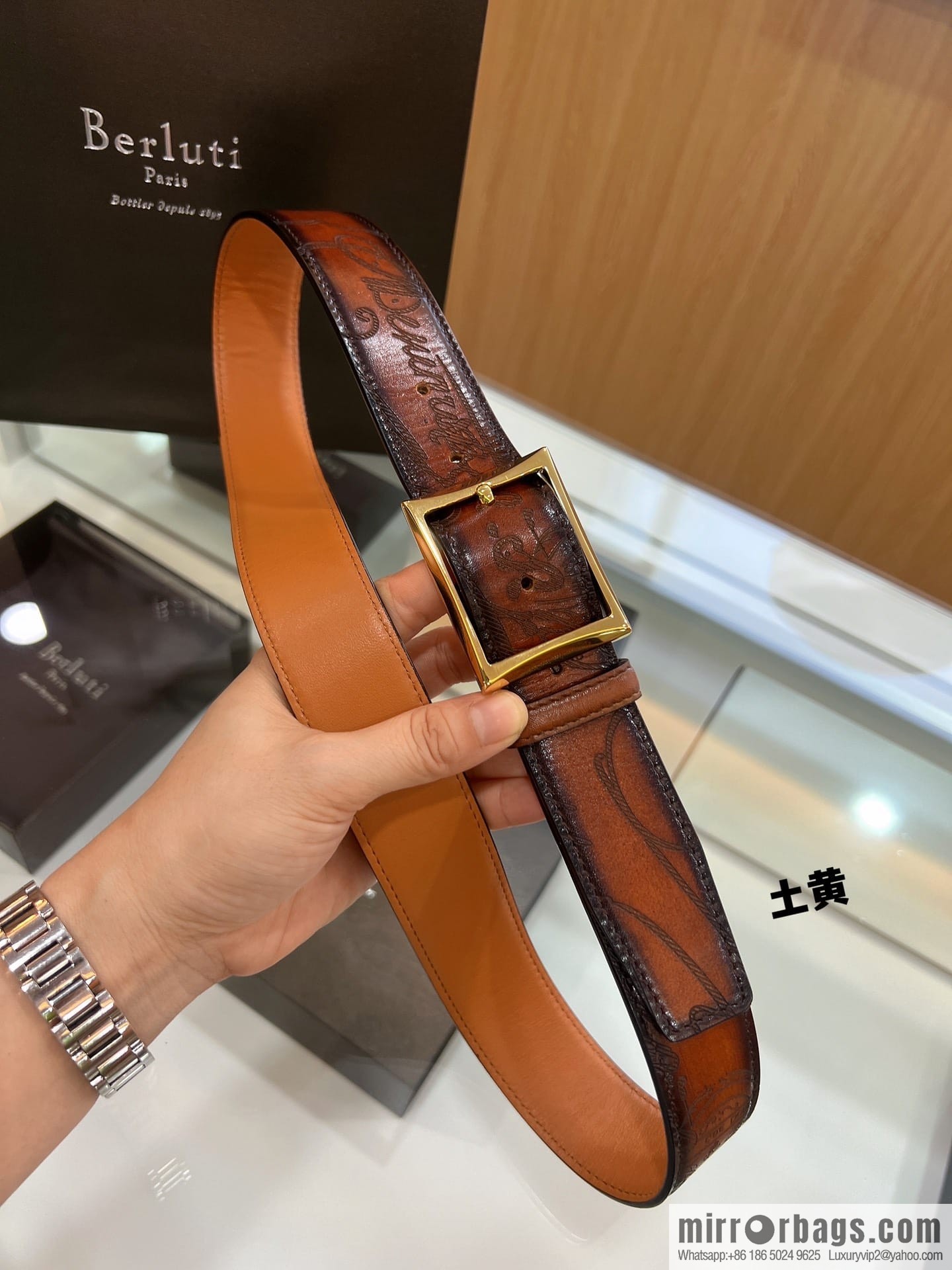 Berluti Stainless Steel Needle Metal Buckle Men's 3.5cm Belt