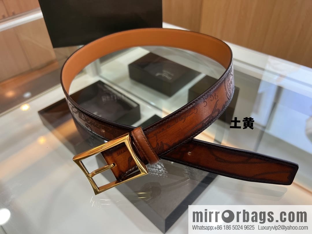 Berluti Stainless Steel Needle Metal Buckle Men's 3.5cm Belt