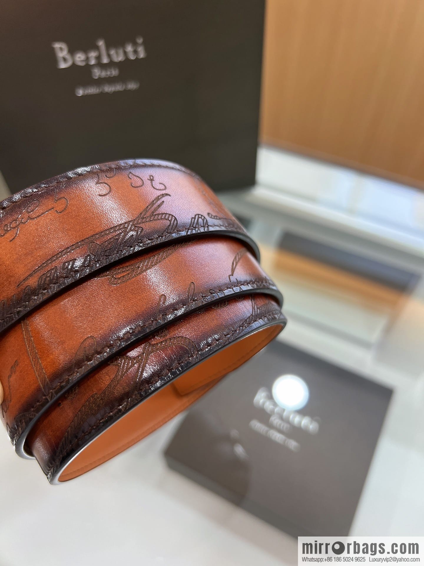 Berluti Stainless Steel Needle Metal Buckle Men's 3.5cm Belt
