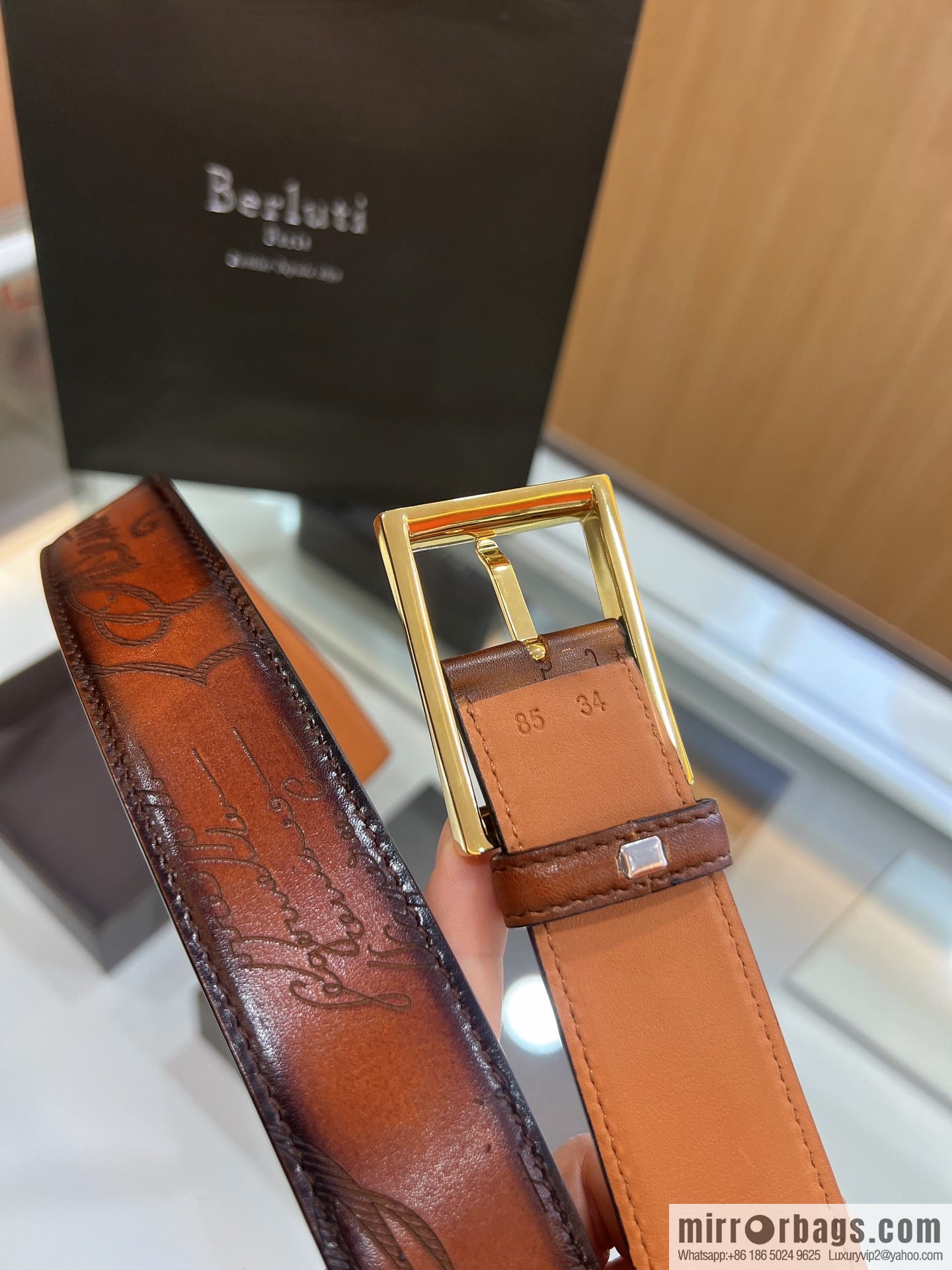 Berluti Stainless Steel Needle Metal Buckle Men's 3.5cm Belt