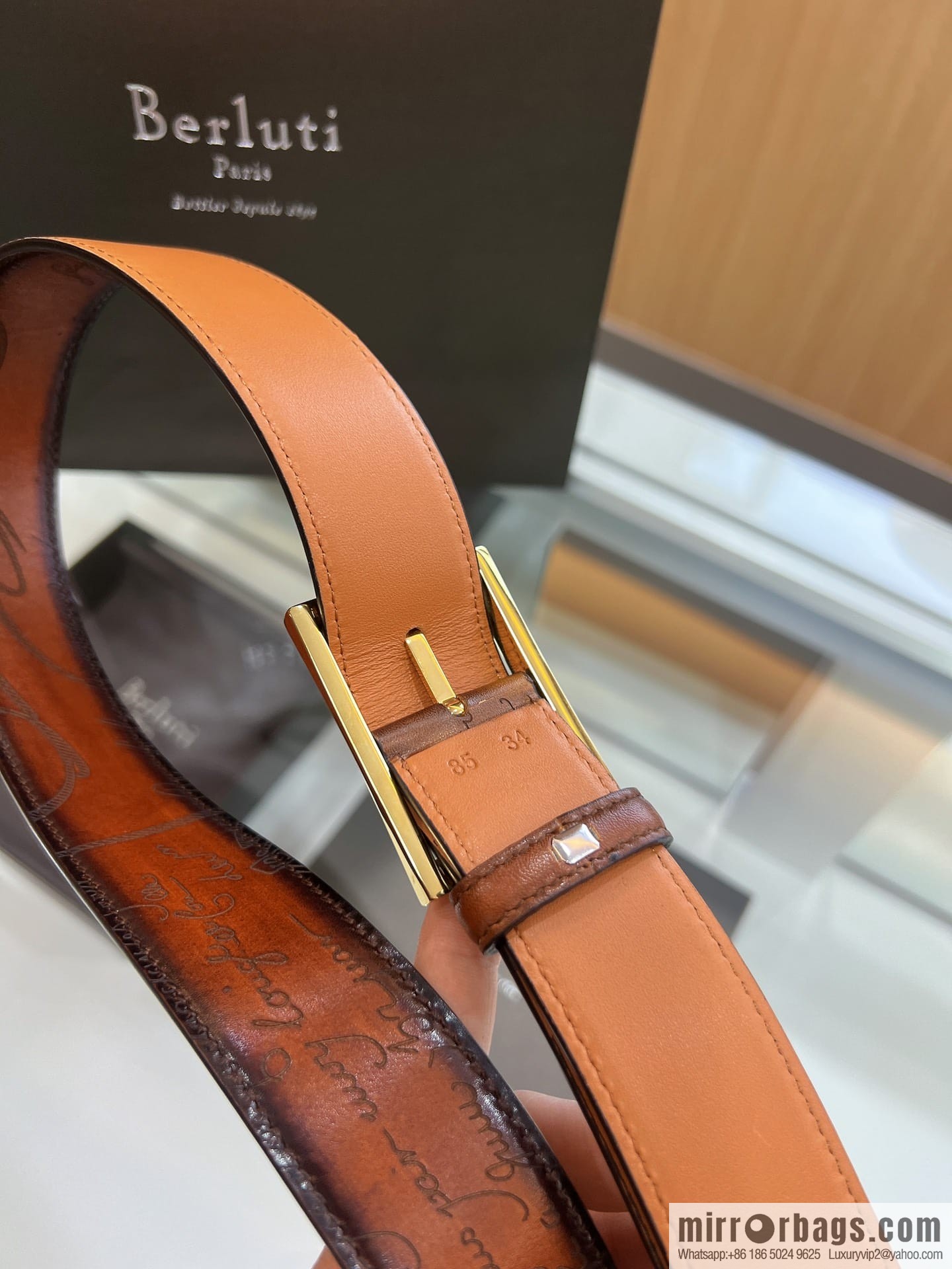 Berluti Stainless Steel Needle Metal Buckle Men's 3.5cm Belt