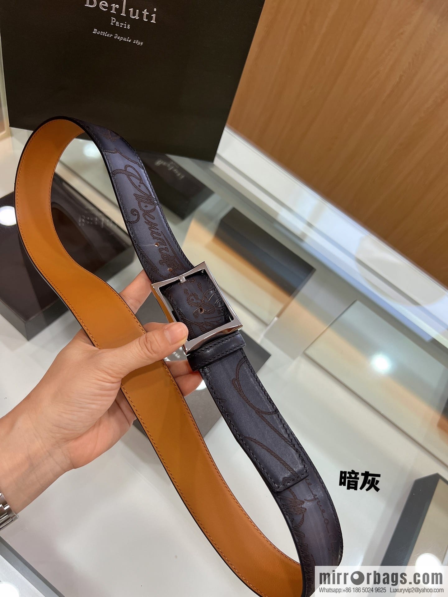 Berluti Stainless Steel Needle Metal Buckle Men's 3.5cm Belt