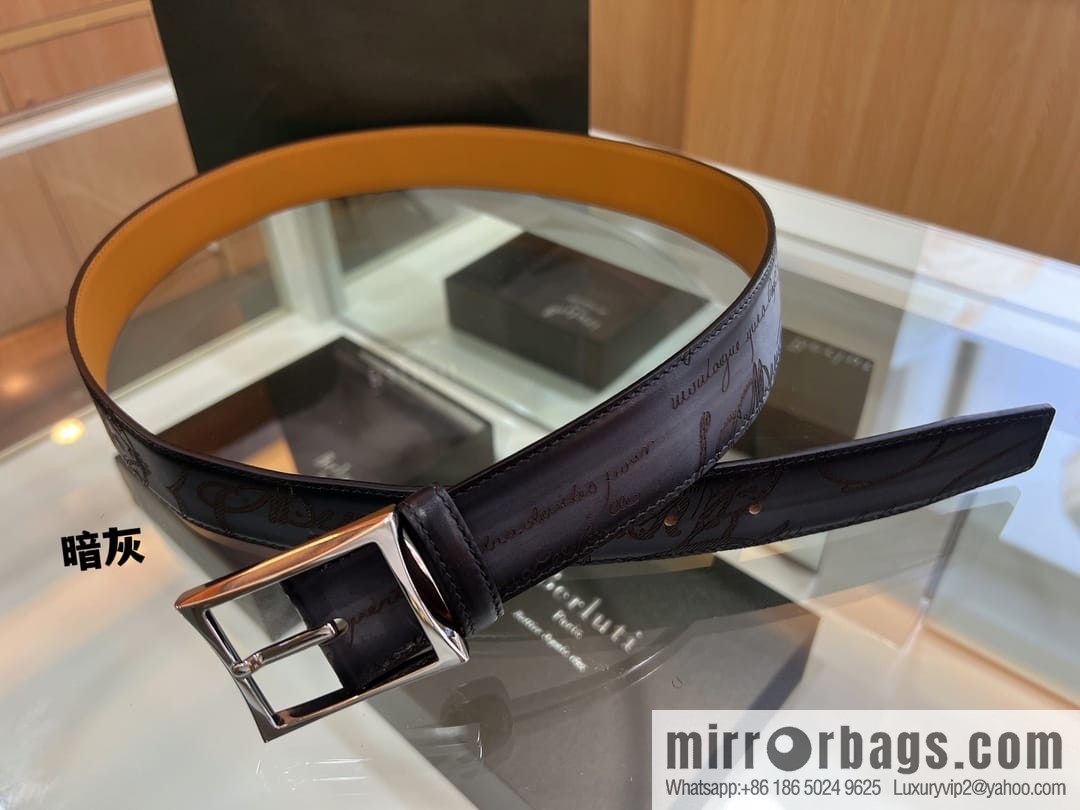Berluti Stainless Steel Needle Metal Buckle Men's 3.5cm Belt