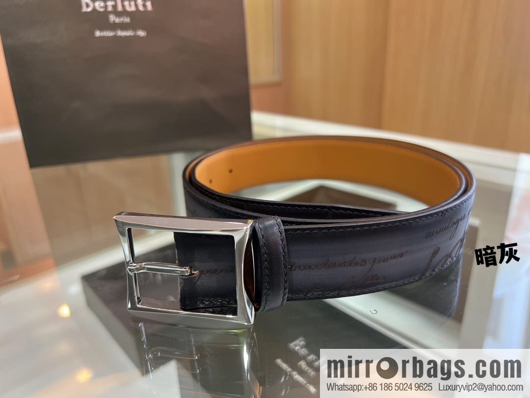 Berluti Stainless Steel Needle Metal Buckle Men's 3.5cm Belt