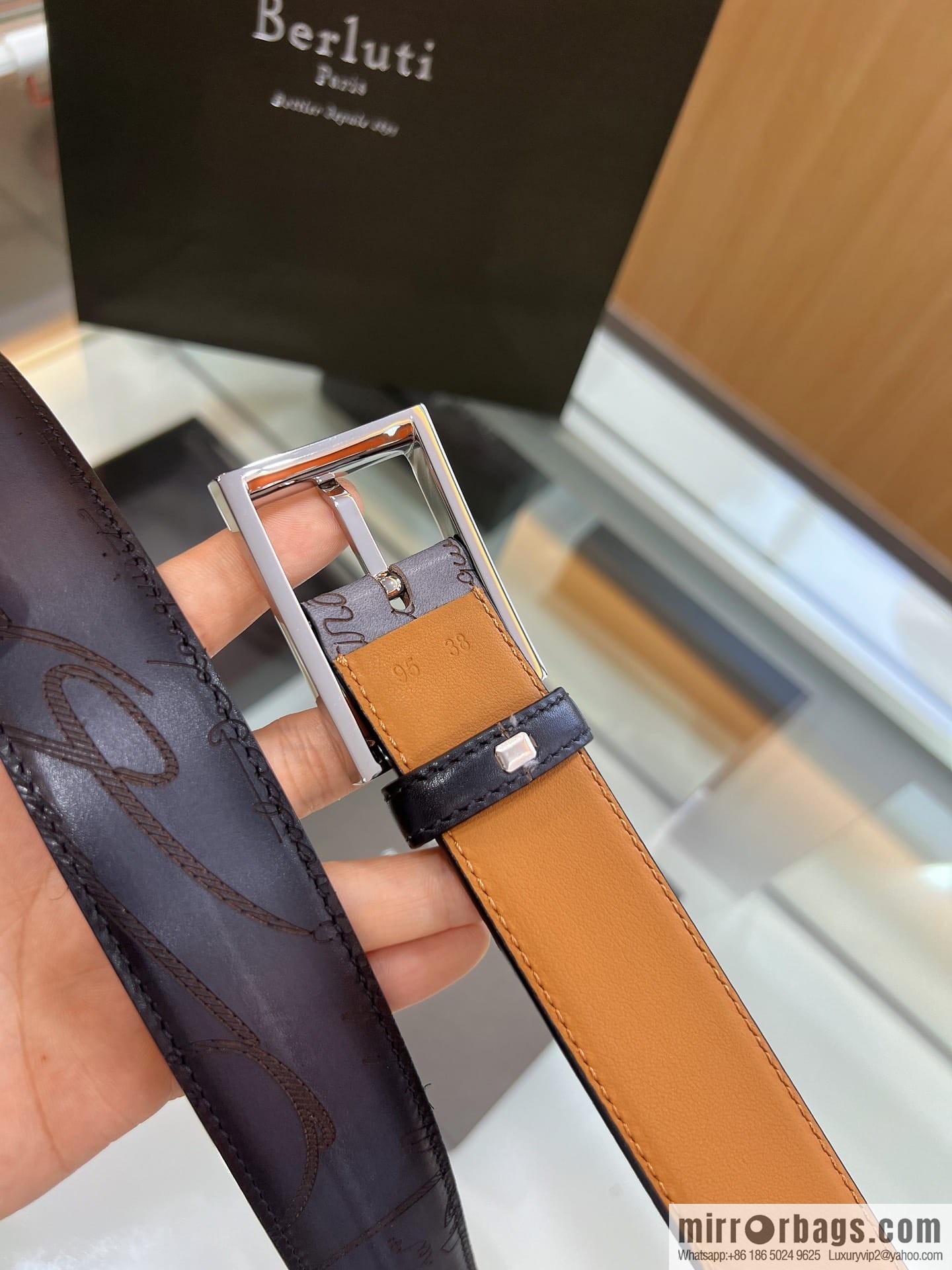 Berluti Stainless Steel Needle Metal Buckle Men's 3.5cm Belt