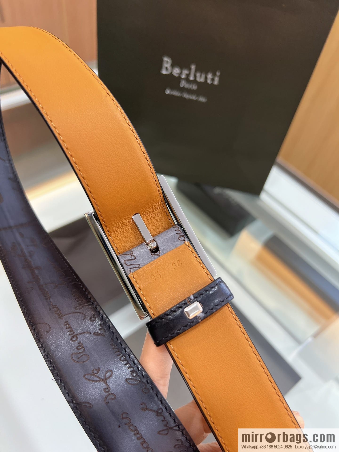 Berluti Stainless Steel Needle Metal Buckle Men's 3.5cm Belt
