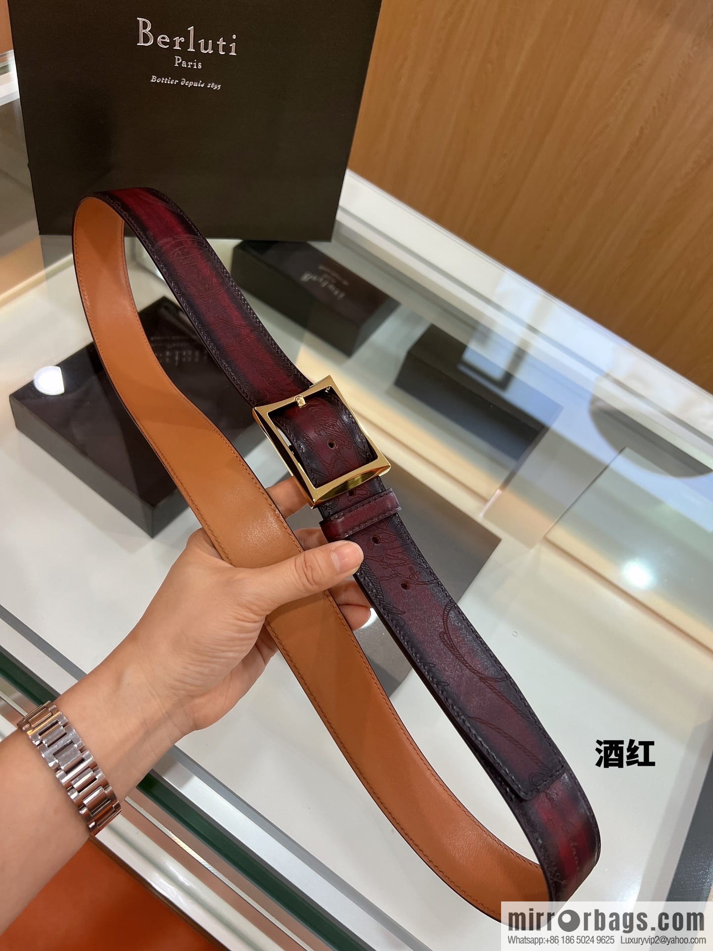 Berluti Stainless Steel Needle Metal Buckle Men's 3.5cm Belt
