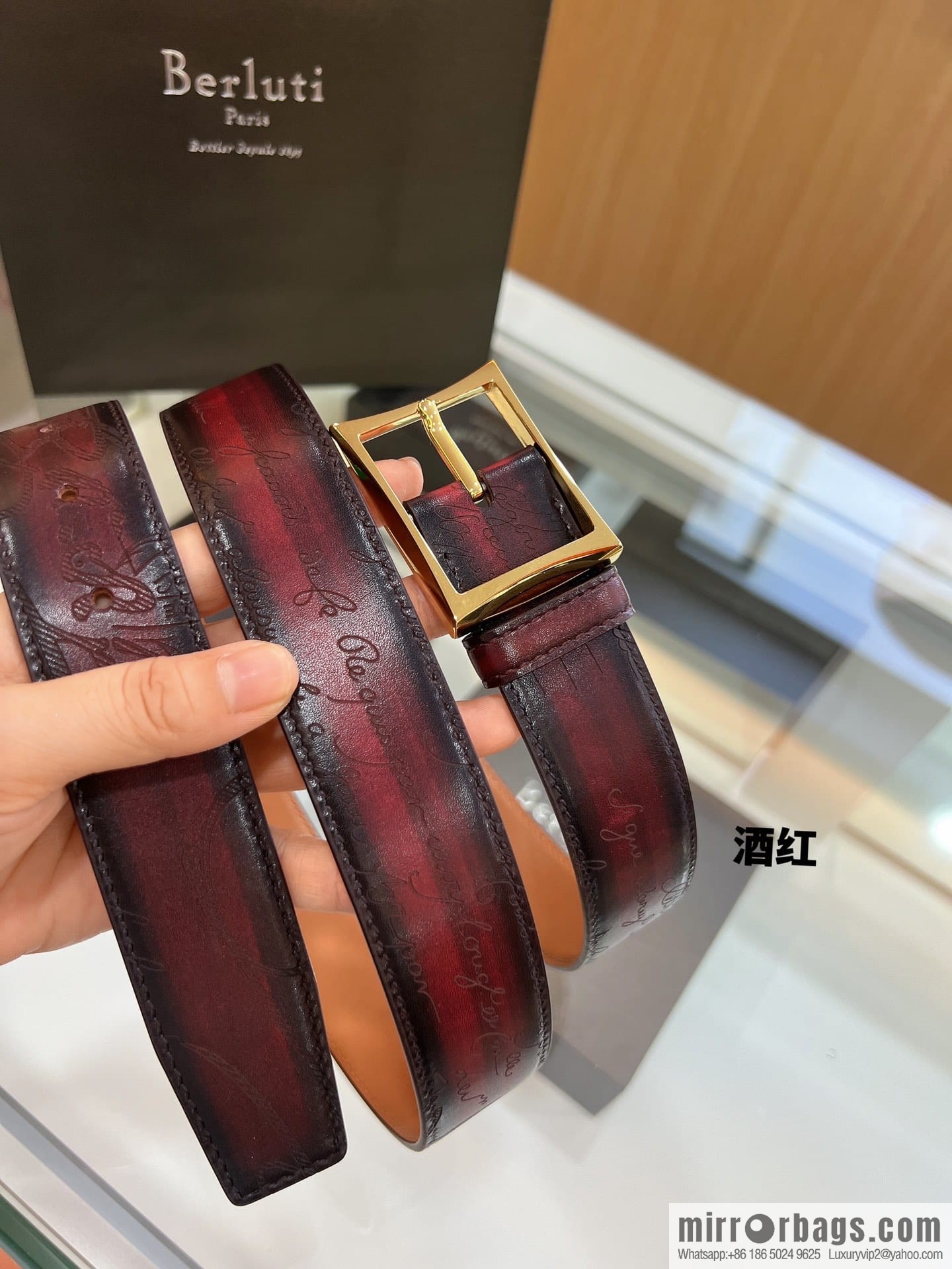 Berluti Stainless Steel Needle Metal Buckle Men's 3.5cm Belt