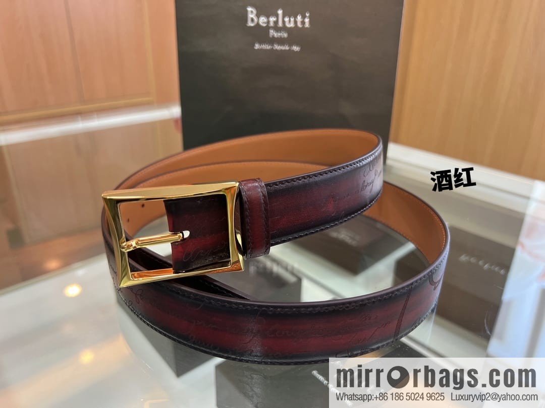 Berluti Stainless Steel Needle Metal Buckle Men's 3.5cm Belt