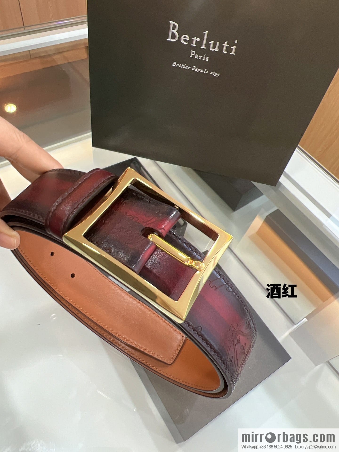 Berluti Stainless Steel Needle Metal Buckle Men's 3.5cm Belt
