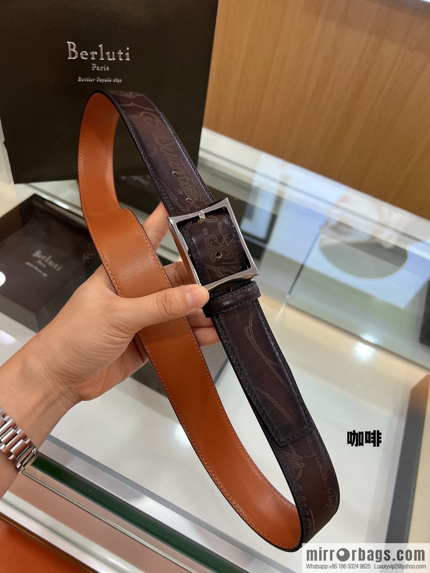Berluti Stainless Steel Needle Metal Buckle Men's 3.5cm Belt