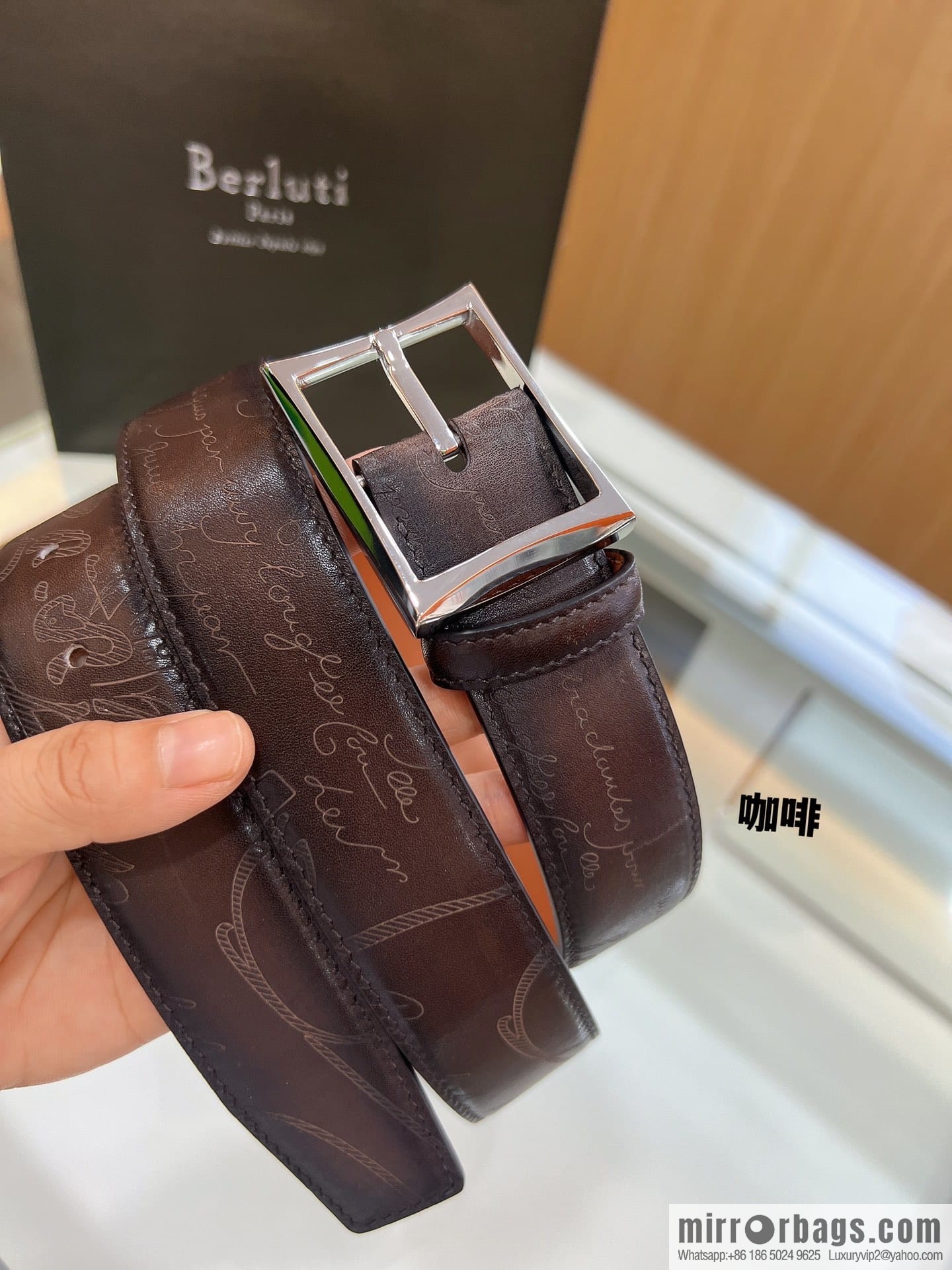 Berluti Stainless Steel Needle Metal Buckle Men's 3.5cm Belt