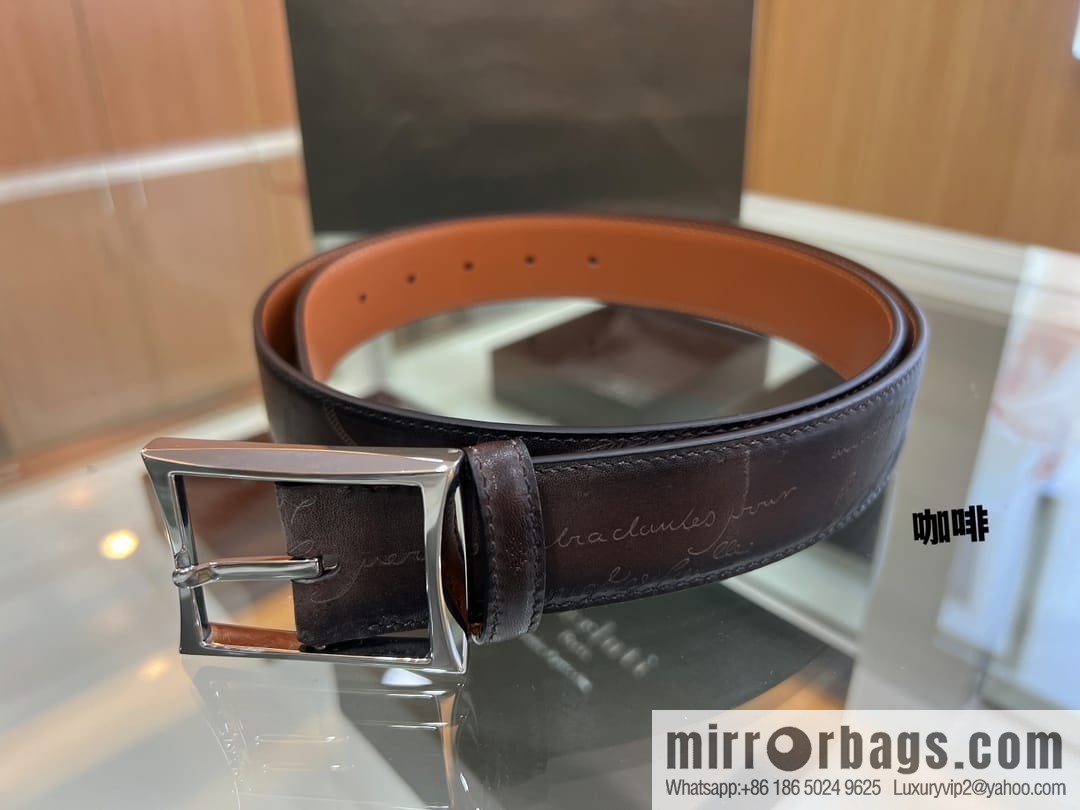 Berluti Stainless Steel Needle Metal Buckle Men's 3.5cm Belt