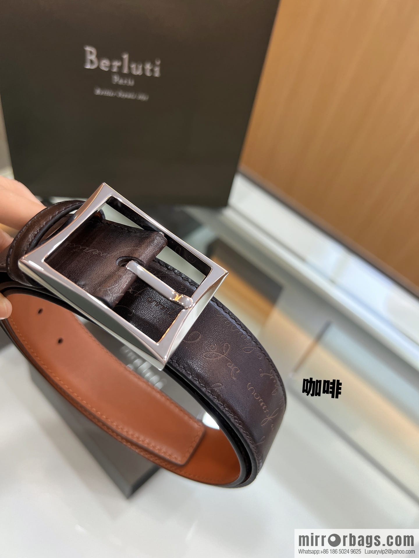 Berluti Stainless Steel Needle Metal Buckle Men's 3.5cm Belt