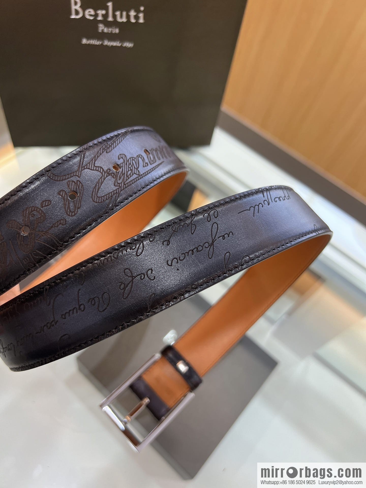Berluti Stainless Steel Needle Metal Buckle Men's 3.5cm Belt