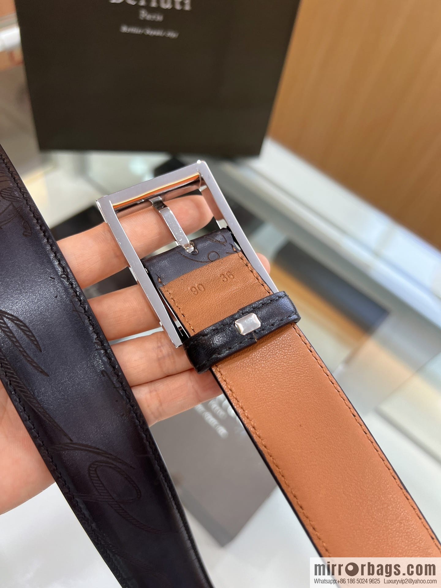 Berluti Stainless Steel Needle Metal Buckle Men's 3.5cm Belt
