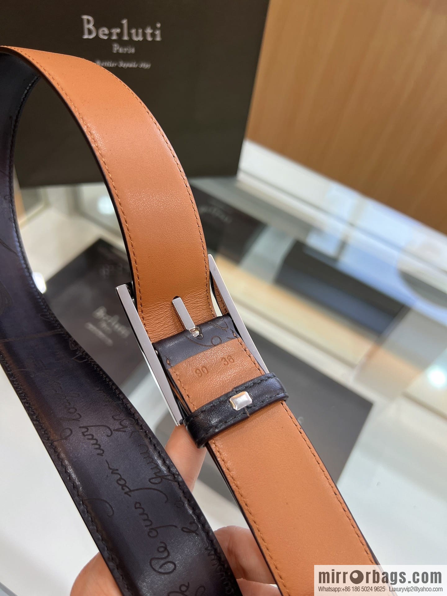 Berluti Stainless Steel Needle Metal Buckle Men's 3.5cm Belt