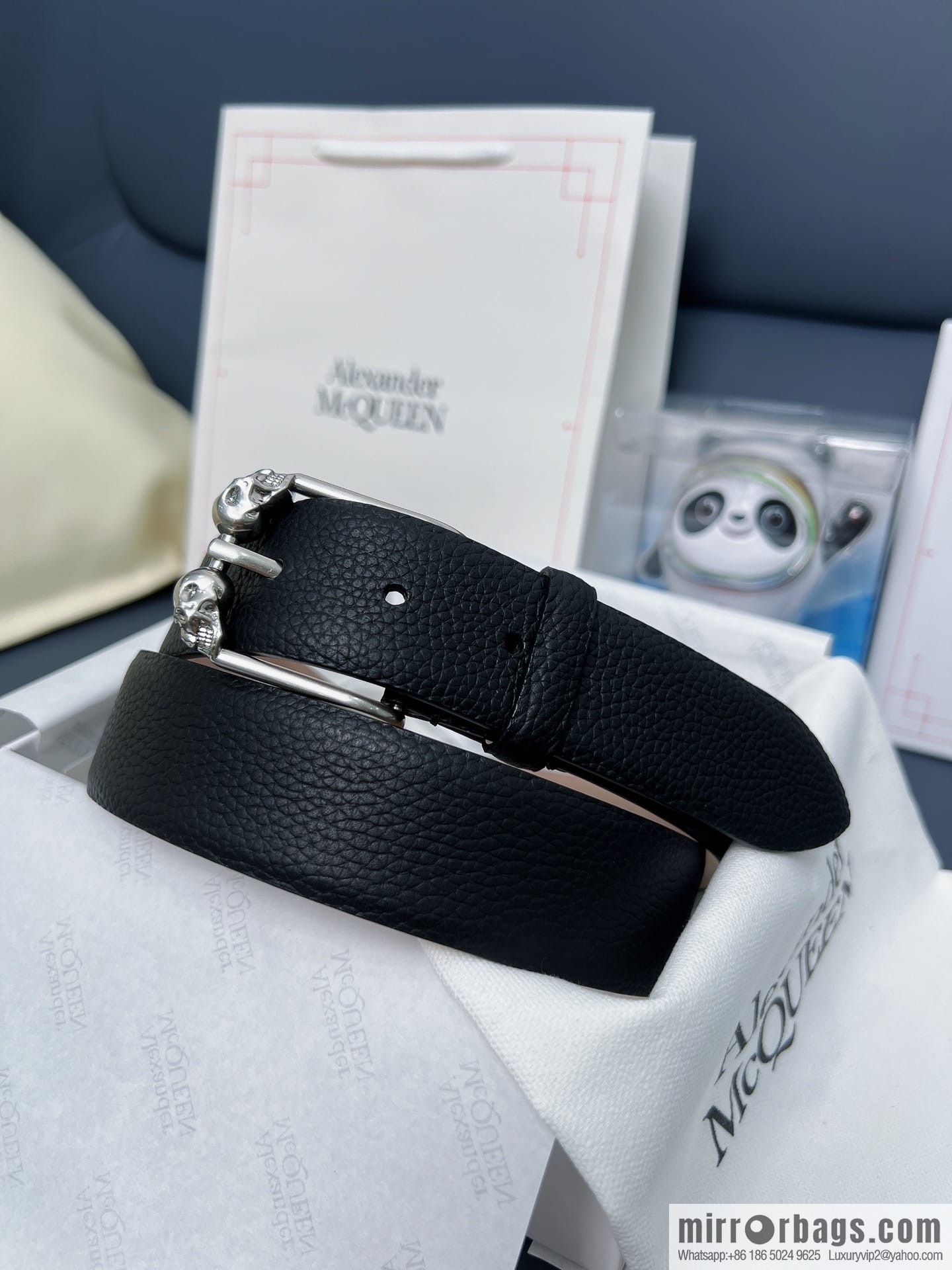 McQueen, first layer cowhide lychee texture gold-filled belt marked metal buckle men's belt
