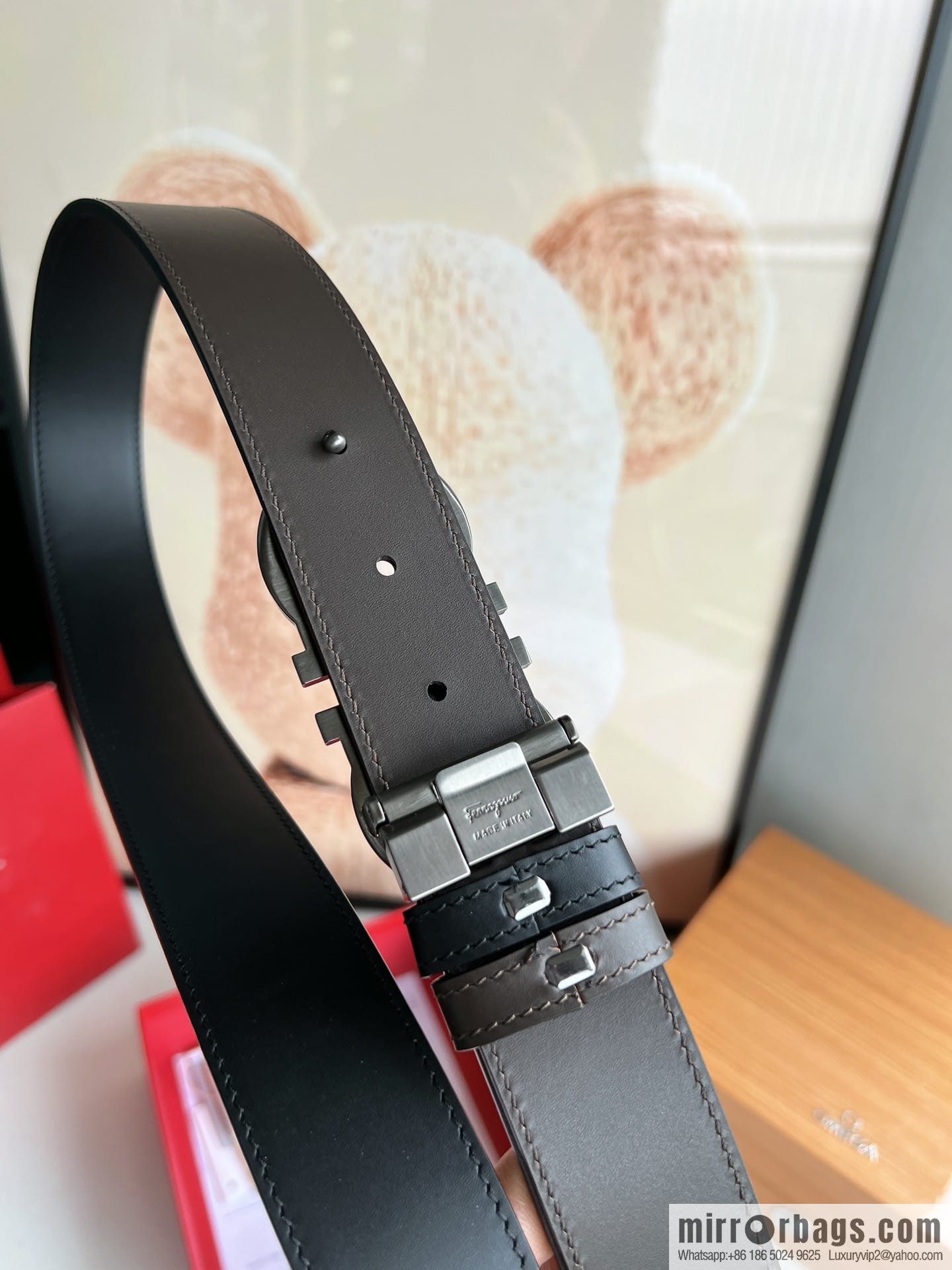 FERRAGAMO Ferragamo, boutique 8-character counter version metal buckle men's 3.5cm belt