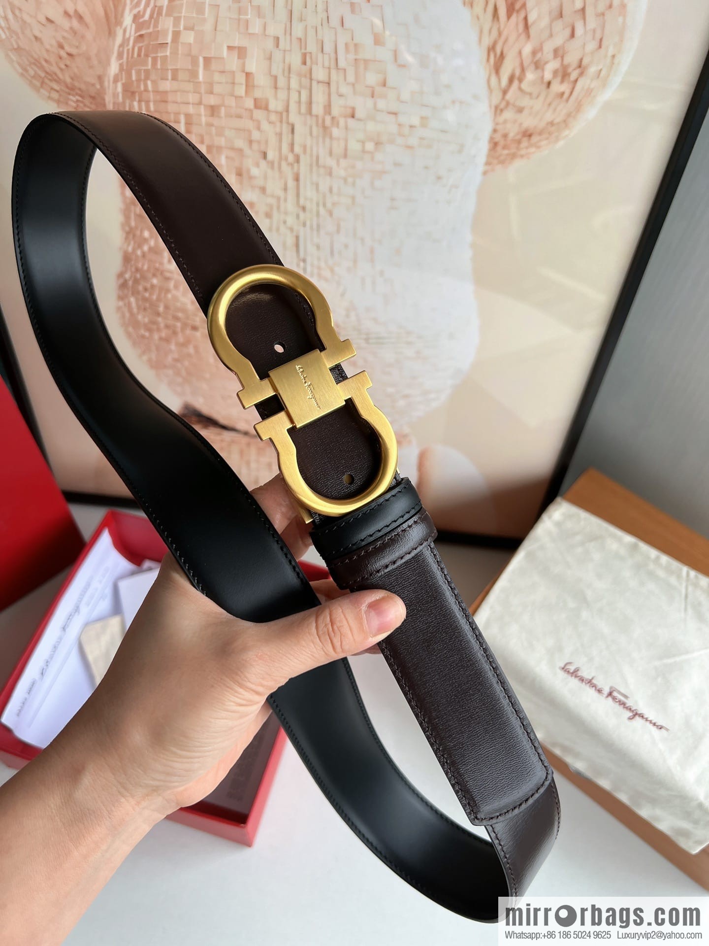 FERRAGAMO Ferragamo, boutique 8-character counter version metal buckle men's 3.5cm belt