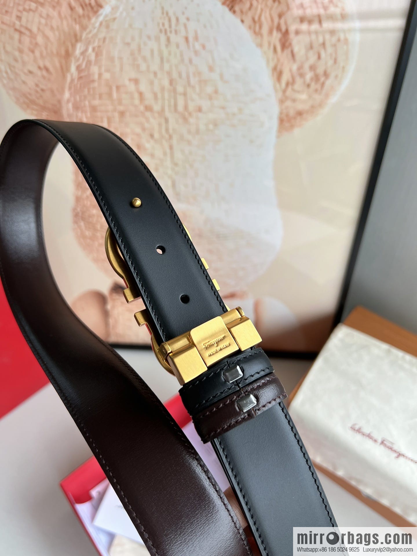 FERRAGAMO Ferragamo, boutique 8-character counter version metal buckle men's 3.5cm belt
