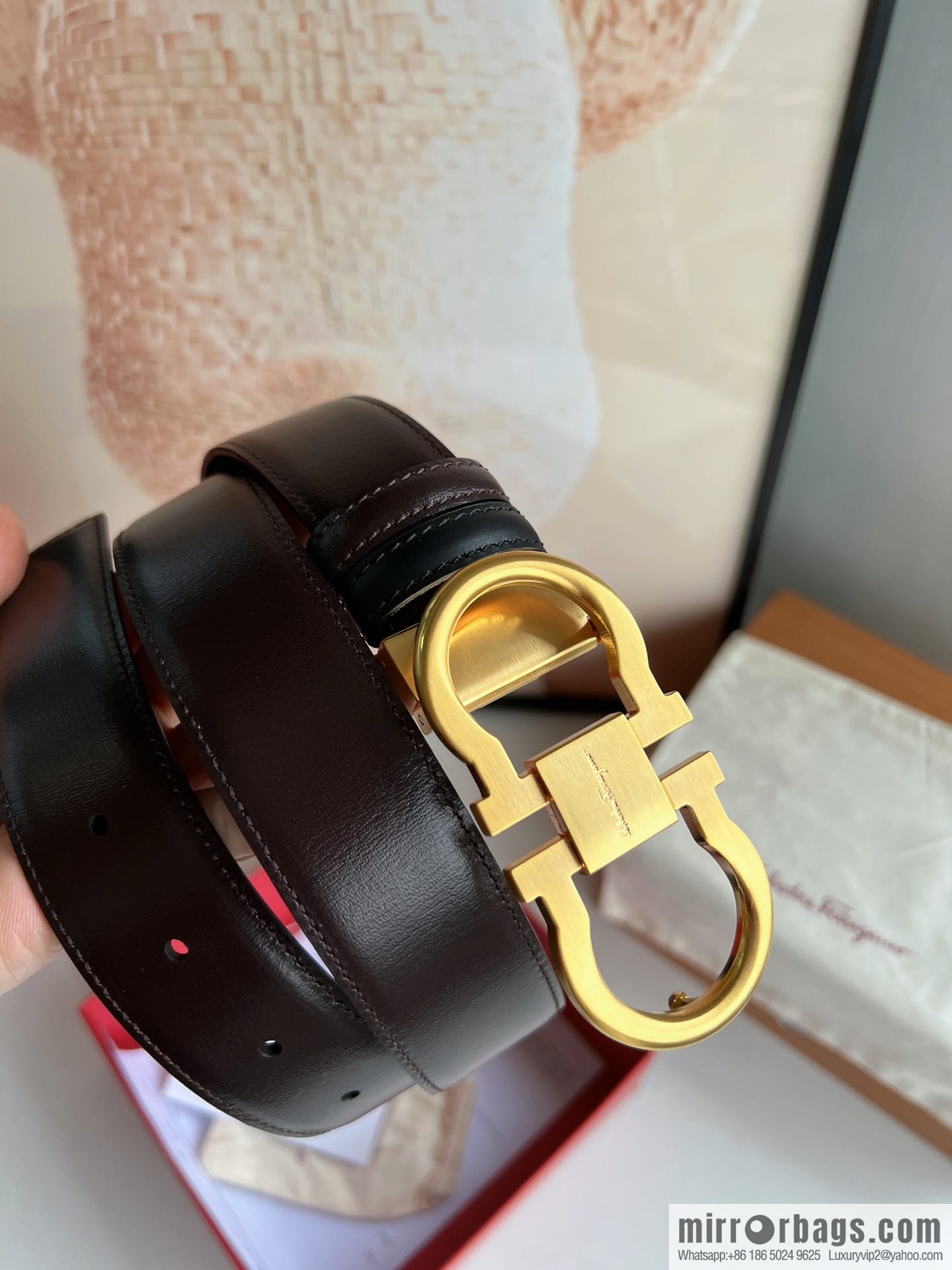 FERRAGAMO Ferragamo, boutique 8-character counter version metal buckle men's 3.5cm belt