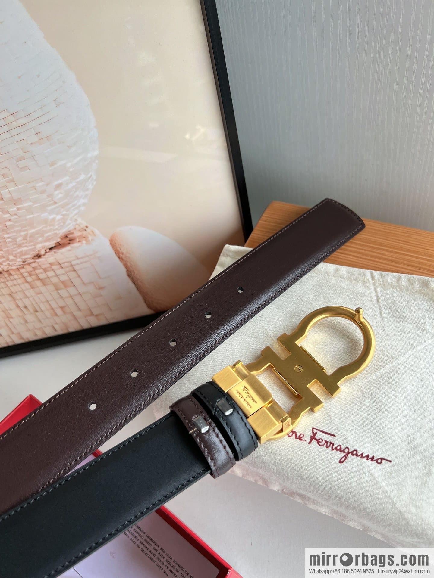 FERRAGAMO Ferragamo, boutique 8-character counter version metal buckle men's 3.5cm belt