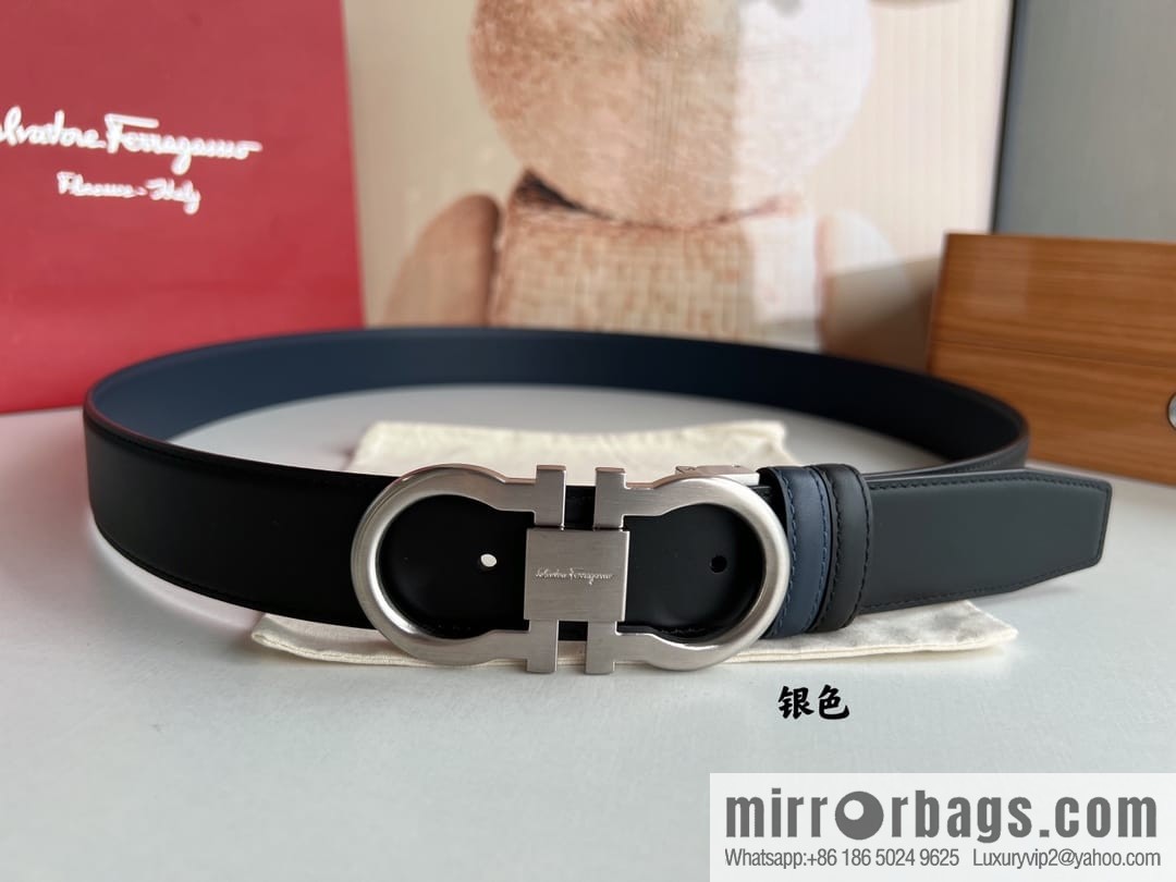 FERRAGAMO Ferragamo, boutique 8-character counter version metal buckle men's 3.5cm belt