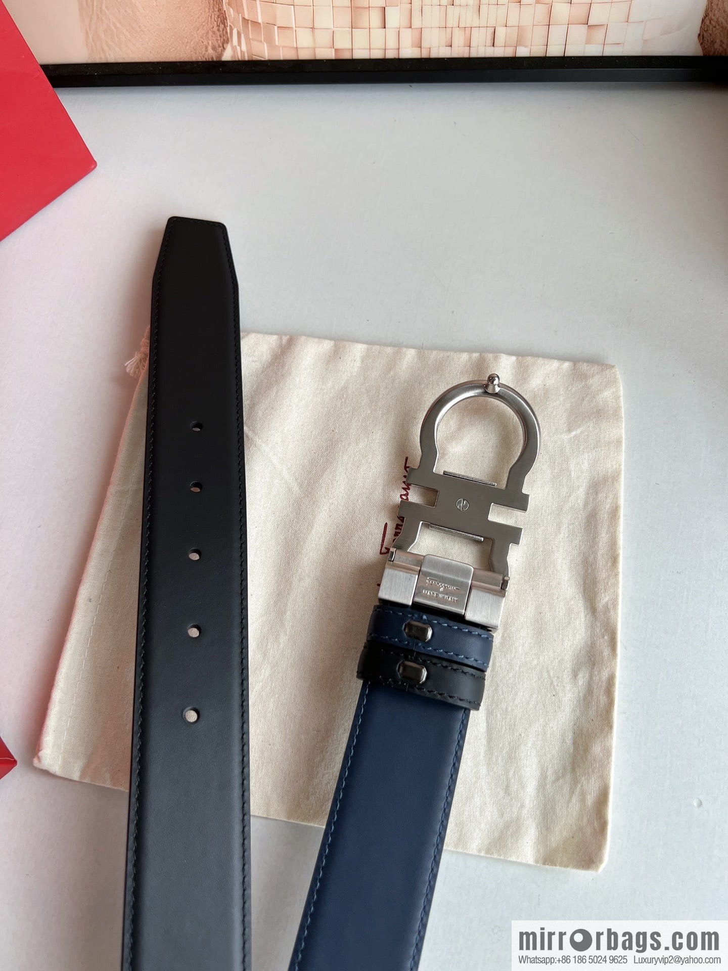 FERRAGAMO Ferragamo, boutique 8-character counter version metal buckle men's 3.5cm belt