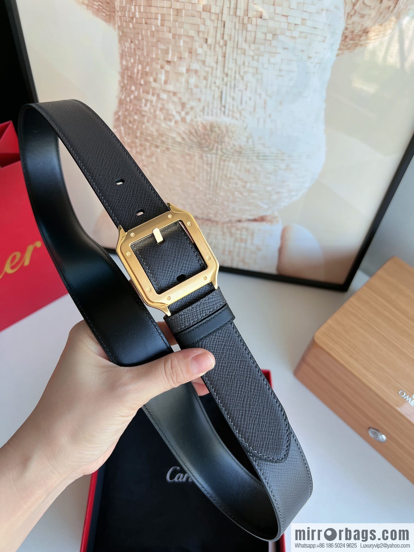 Cartier Cartier, textured black cowhide double-sided belt