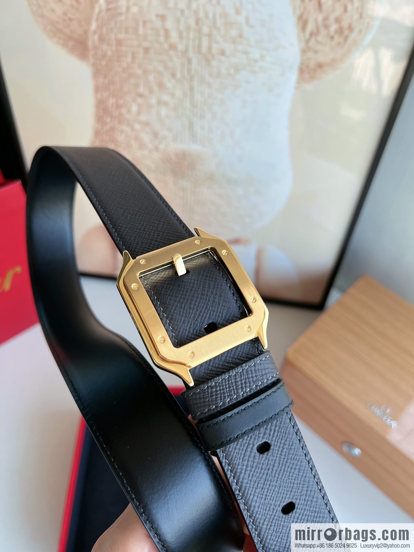 Cartier Cartier, textured black cowhide double-sided belt