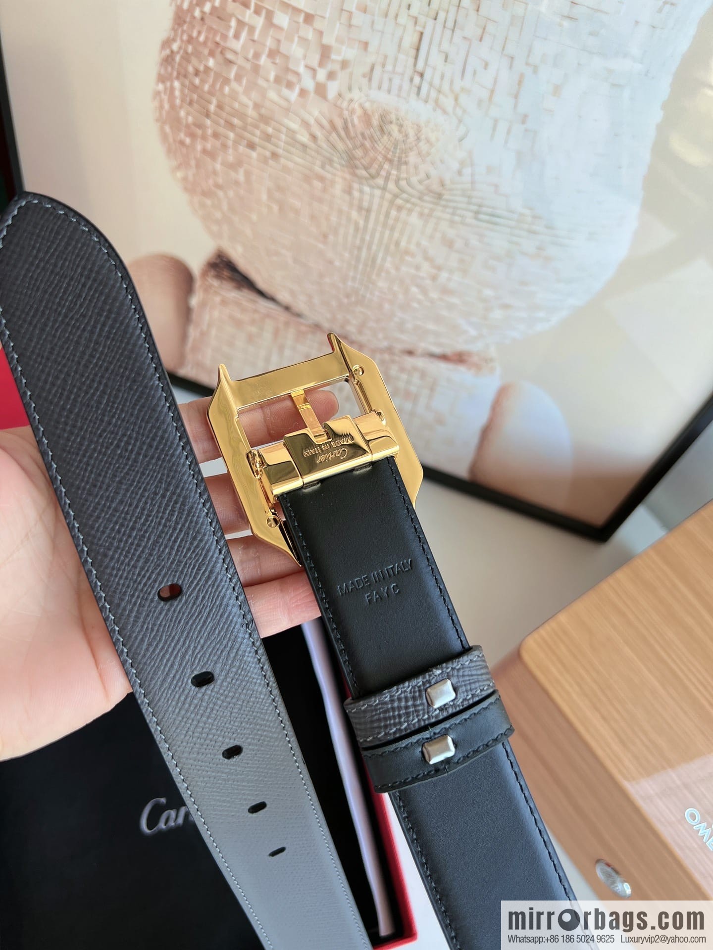 Cartier Cartier, textured black cowhide double-sided belt