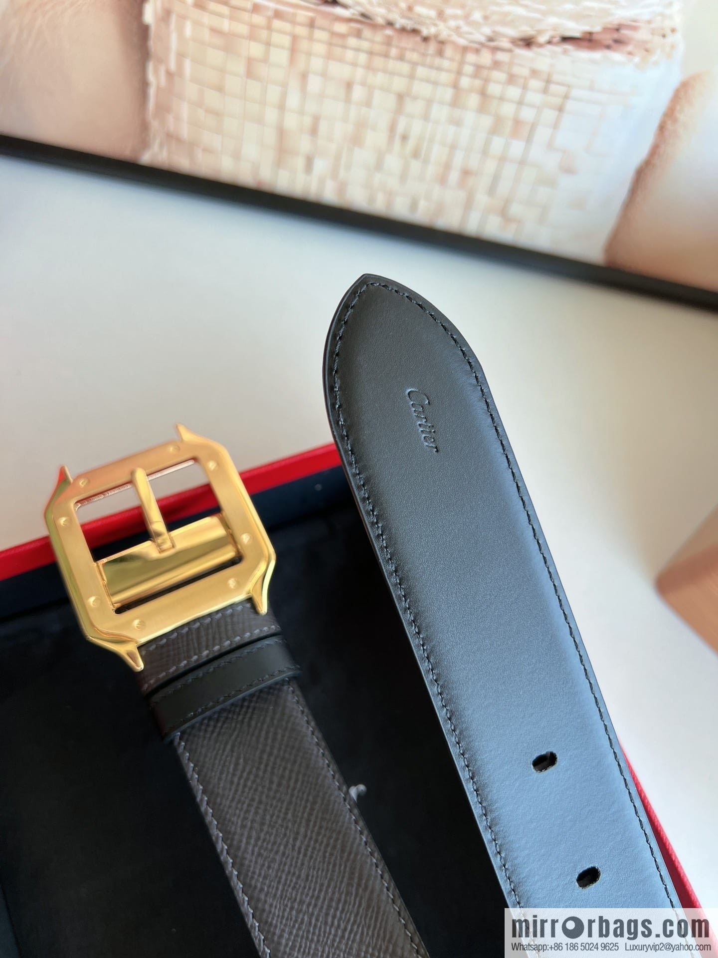Cartier Cartier, textured black cowhide double-sided belt