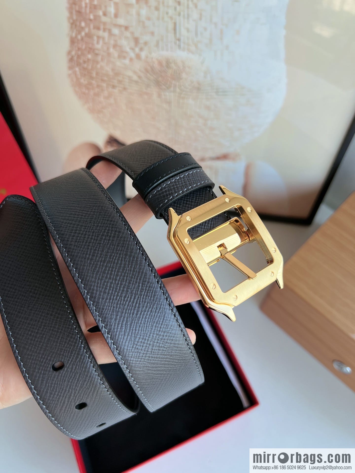 Cartier Cartier, textured black cowhide double-sided belt
