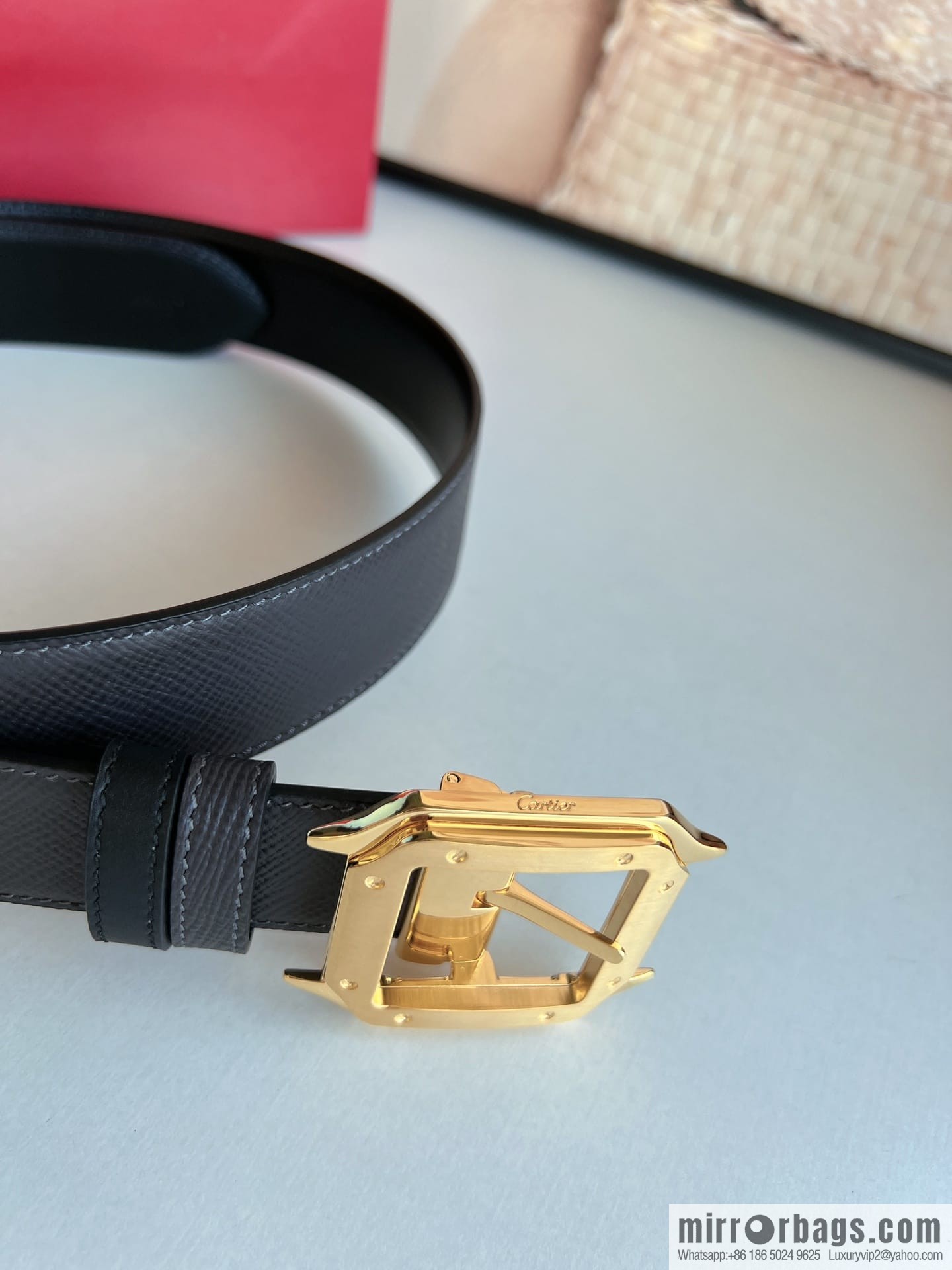Cartier Cartier, textured black cowhide double-sided belt