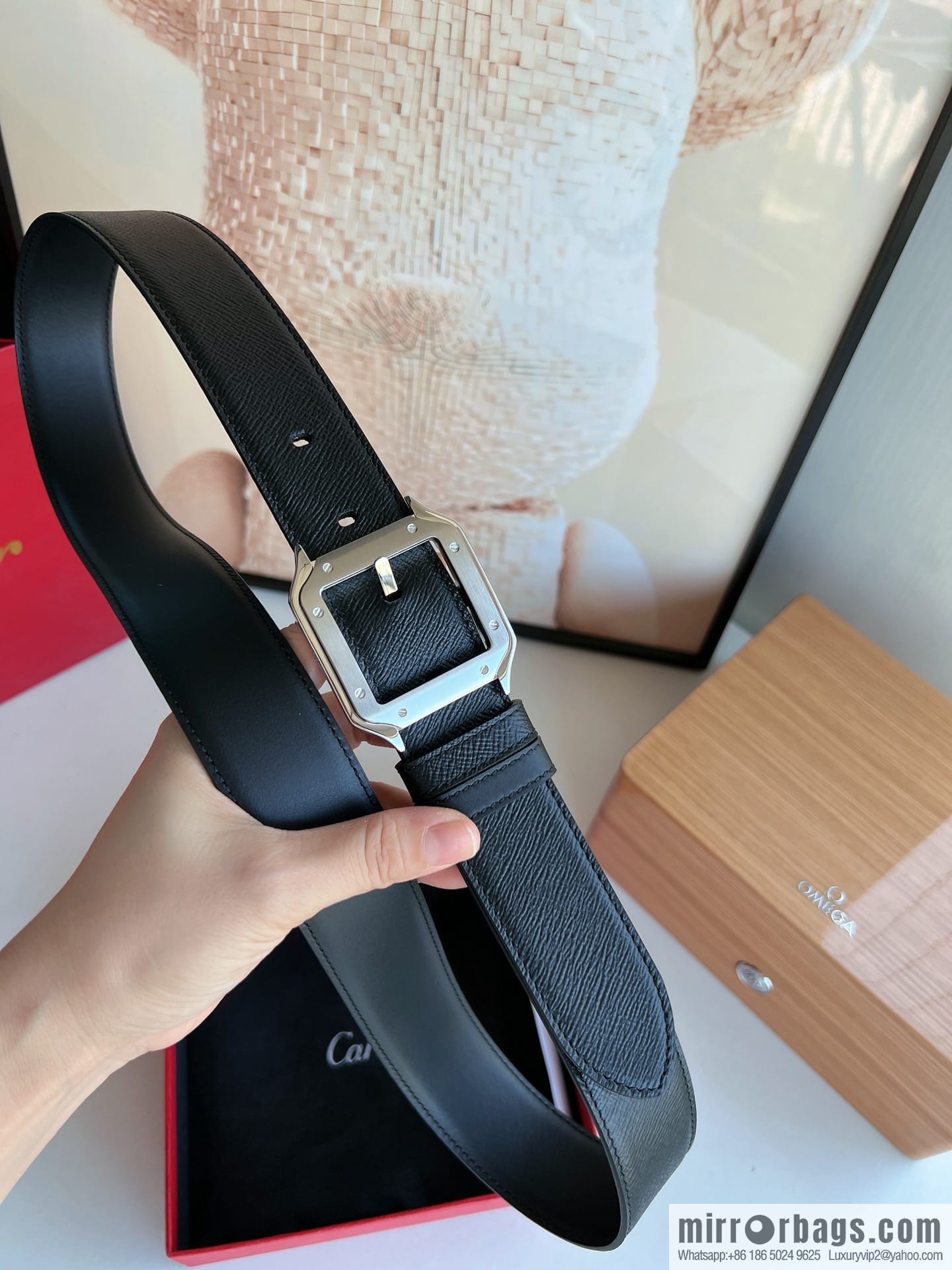 Cartier Cartier, textured black cowhide double-sided belt